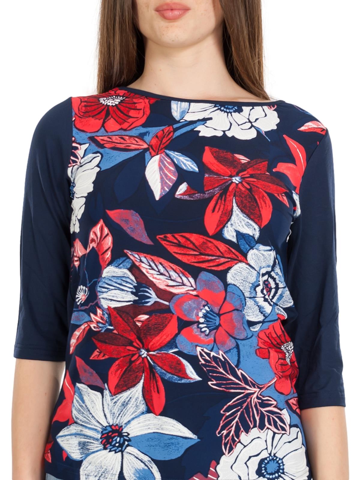 Tre Quarti Maglia Blu Elegante Maglia Estiva Donna Girocollo