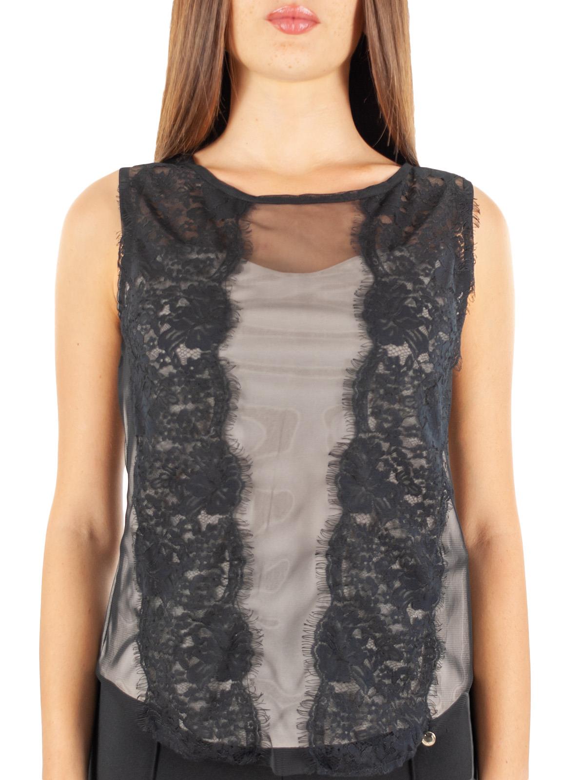 Top Donna Pizzo Da Sera Elegante Nero Sottogiacca Smanicato