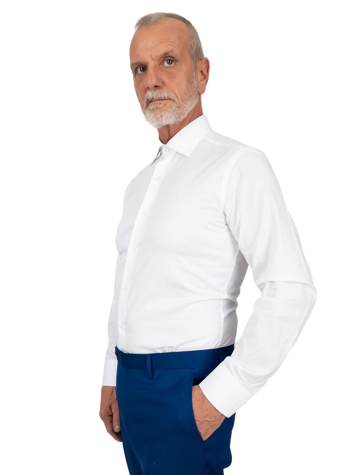 Camicia Bianca Uomo Elegante Puro Cotone Collo Mezzo Francese - Main Image