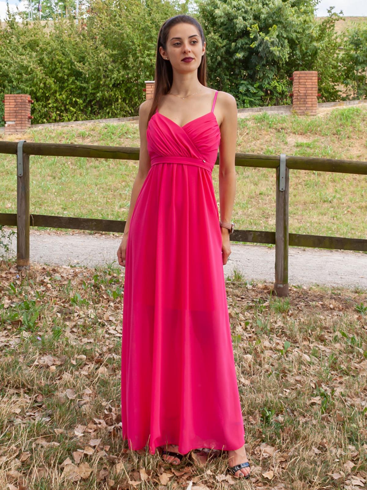 Abito Lungo Cerimonia Stile Impero Donna Elegante con Scollo a Cuore