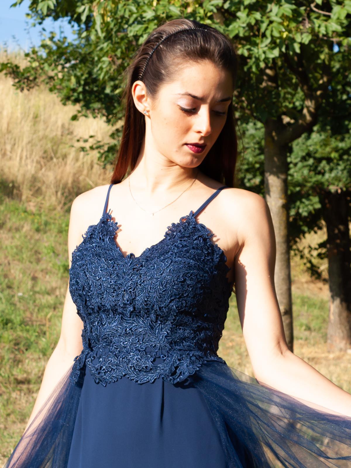 Abito Da Cerimonia Lungo Stile Impero Elegante Donna Con Tulle