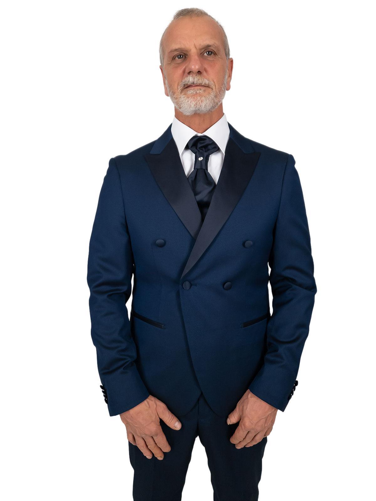 Abito Doppiopetto Vestito Blu Chiaro Uomo Gessato Grigio Vestito