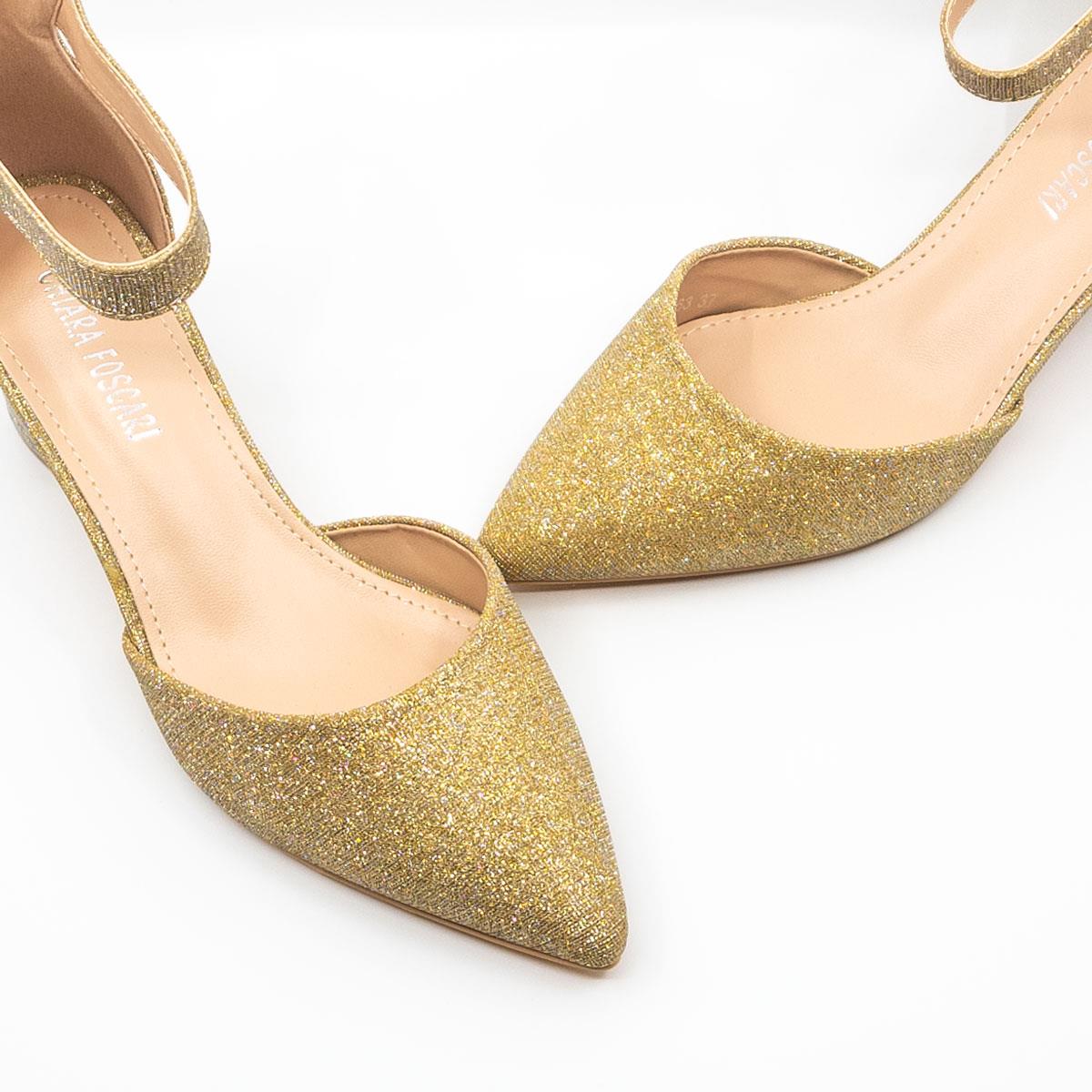 Décolleté Oro Glitterate con Tacco Largo Comodità e Stile