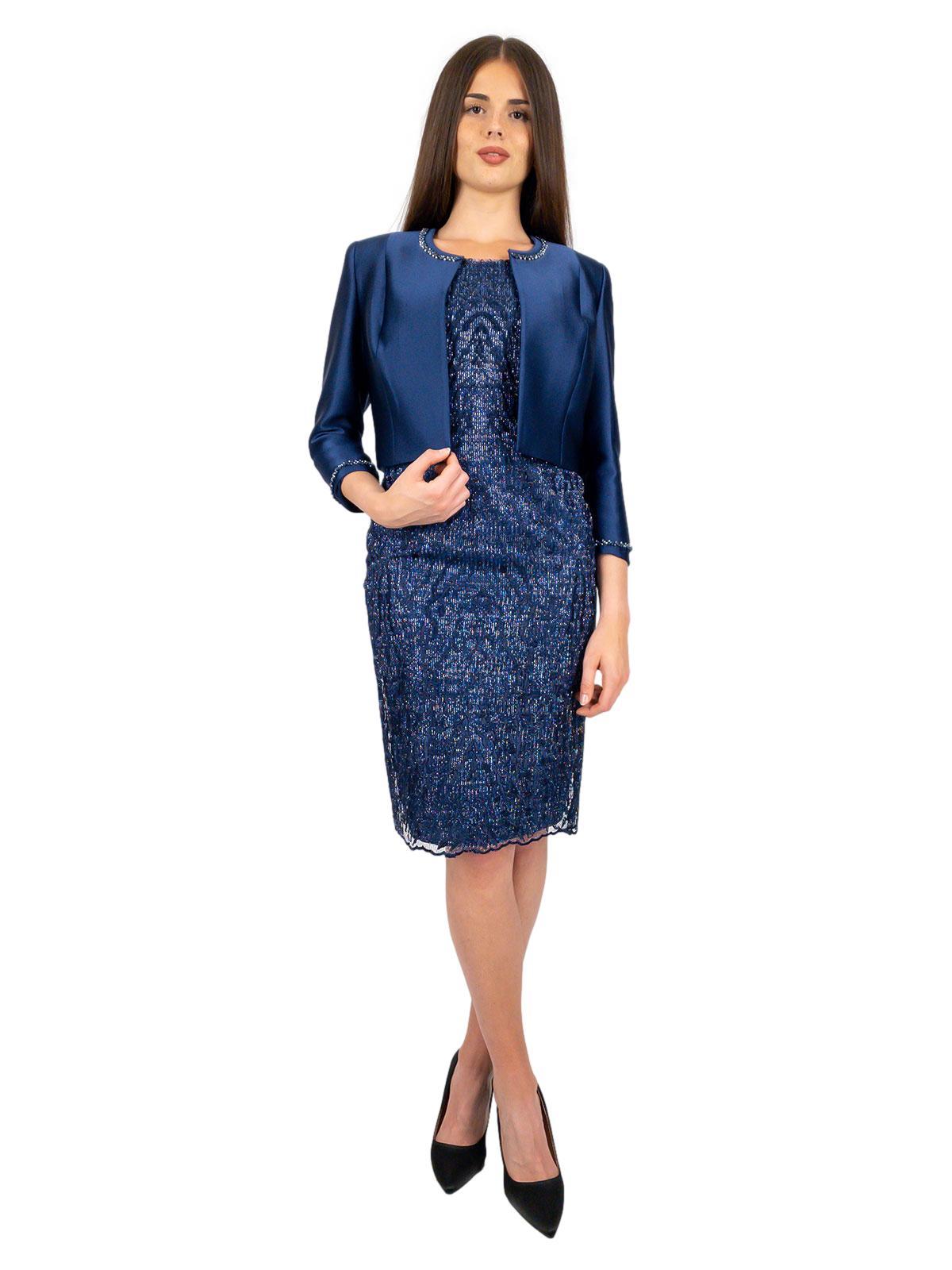 Tailleur cerimonia donna Blu R643 – Tubino pizzo lurex con giacca