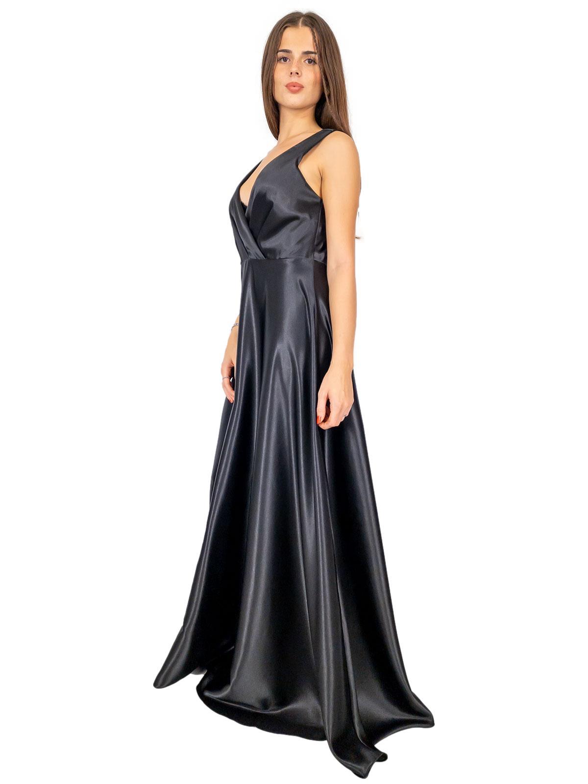 Vestito Nero Lungo Da Sera In Raso Elegante Taglie Forti