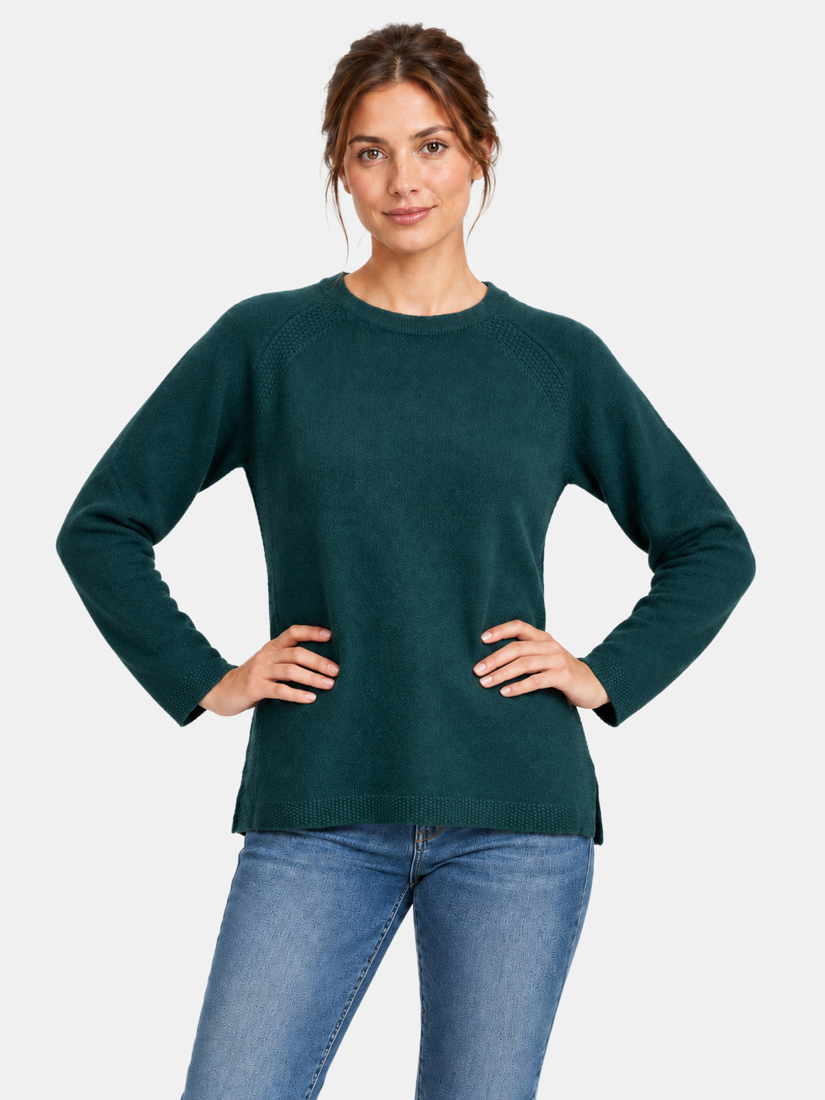 Women's Viscose Blend Crew-Neck Sweater with Textured Details