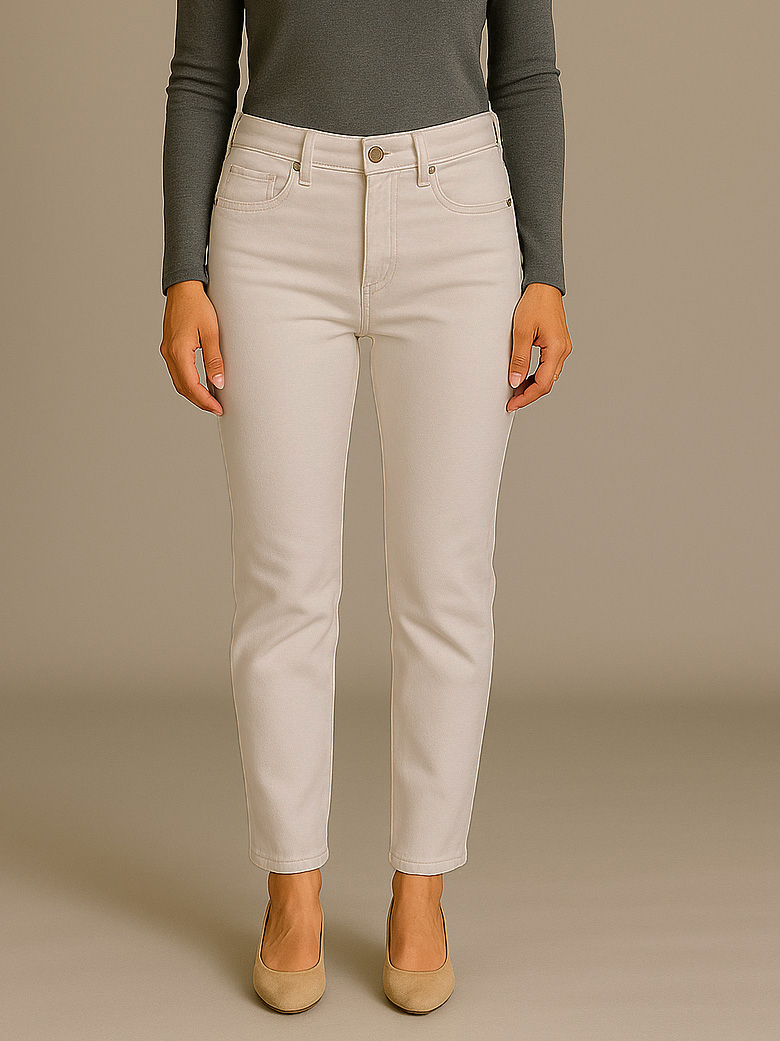Jeans donna in fustagno elasticizzato a 5 tasche – vita medio-alta, gamba dritta