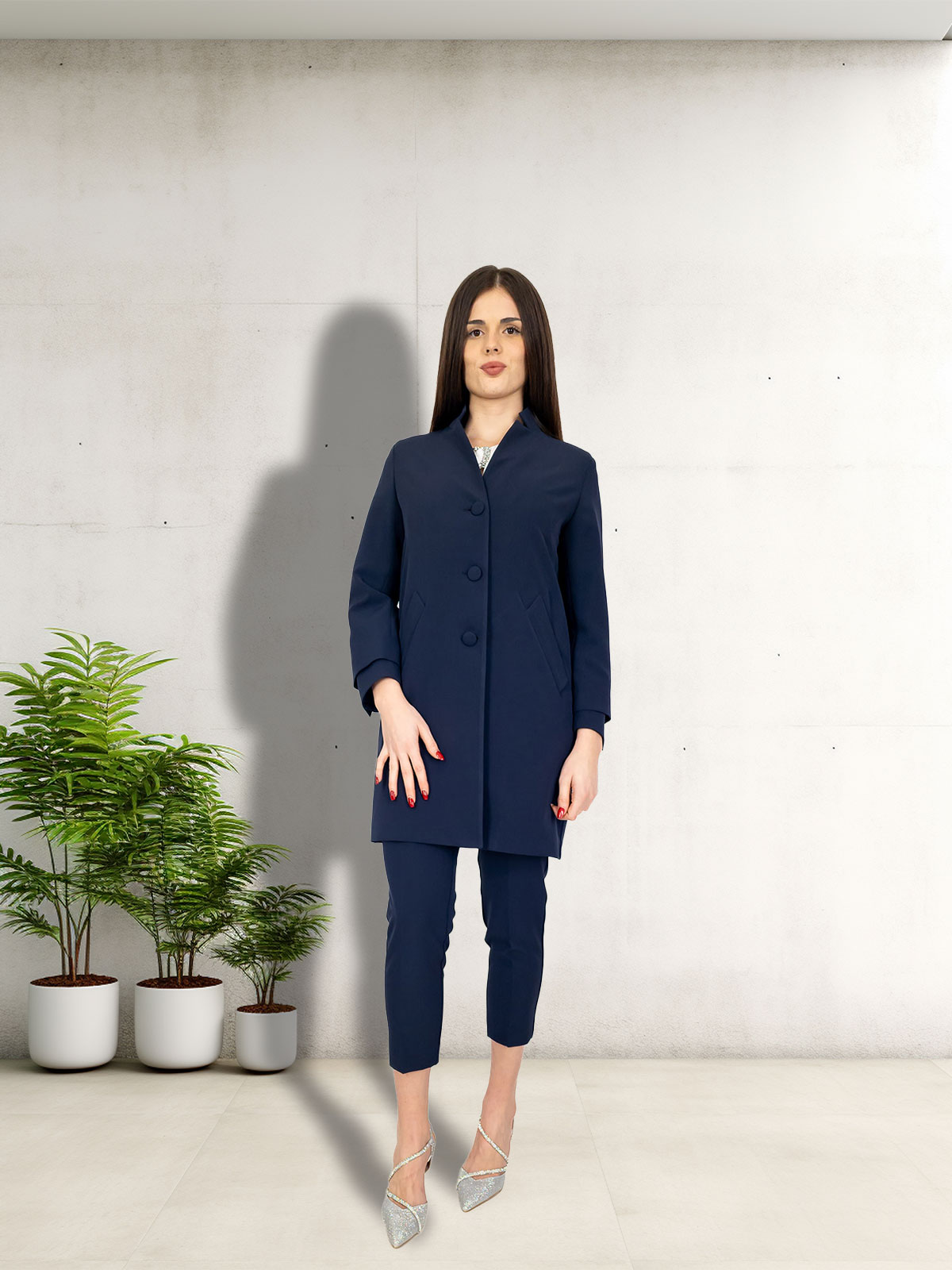 Spolverino Donna Elegante Cerimonia Blu Tre Bottoni