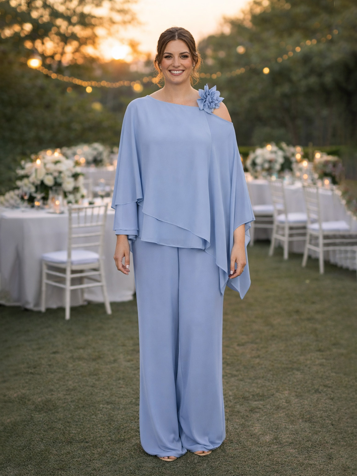 Completo Cerimonia Curvy in Georgette con Casacca e Pantalone ysv370