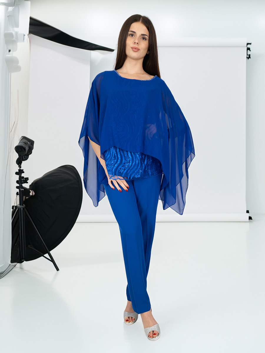 Completo cerimonia curvy elegante con casacca e pantalone R-800
