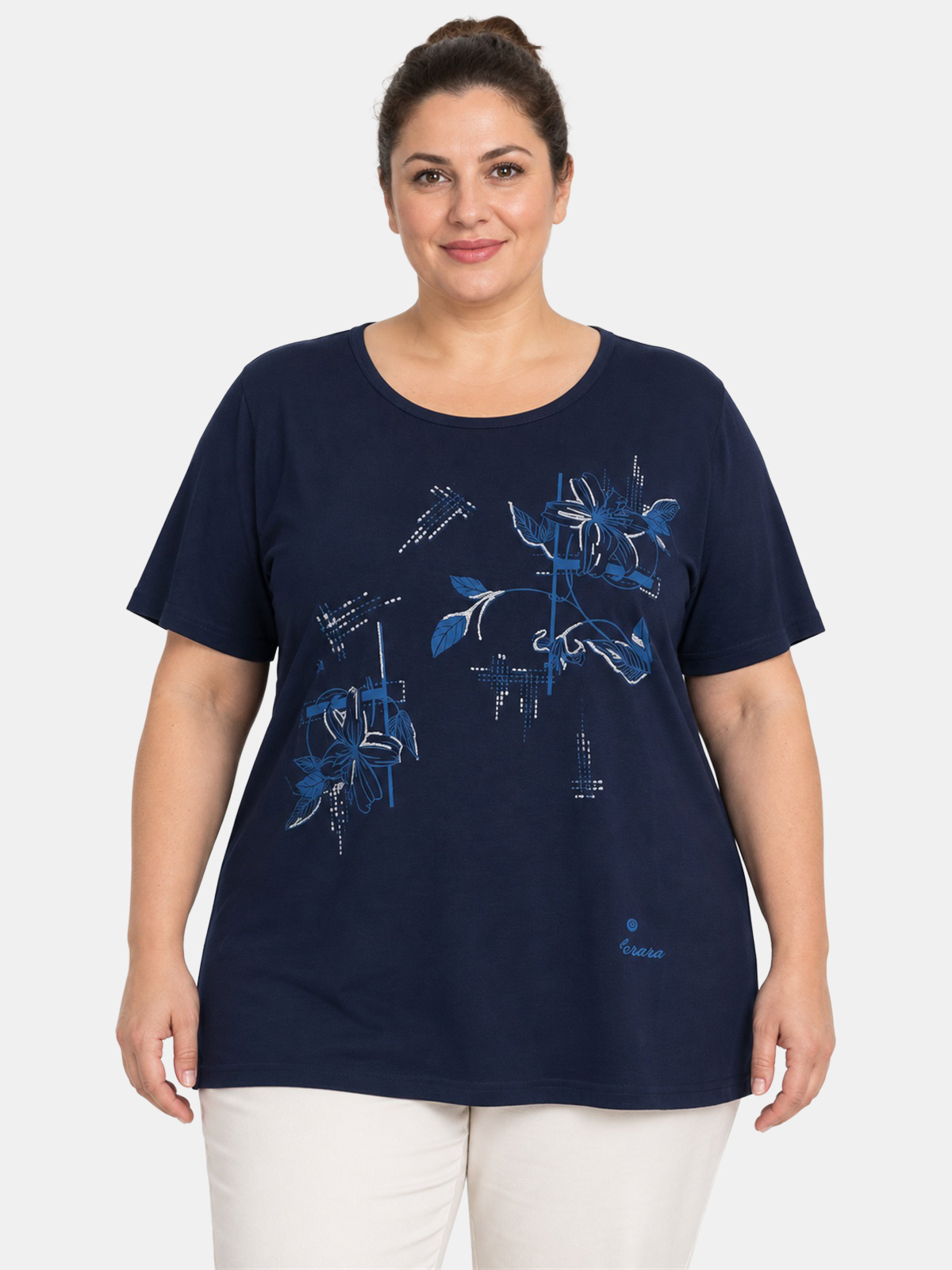 Curvy Cotton T-Shirt with Lurex Print One Size 50-54