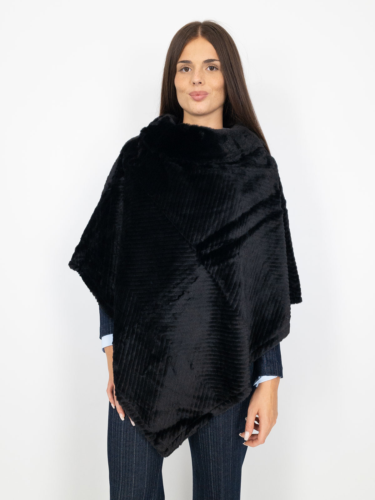 Poncho Donna Invernale Elegante in Pelliccia Sintetica