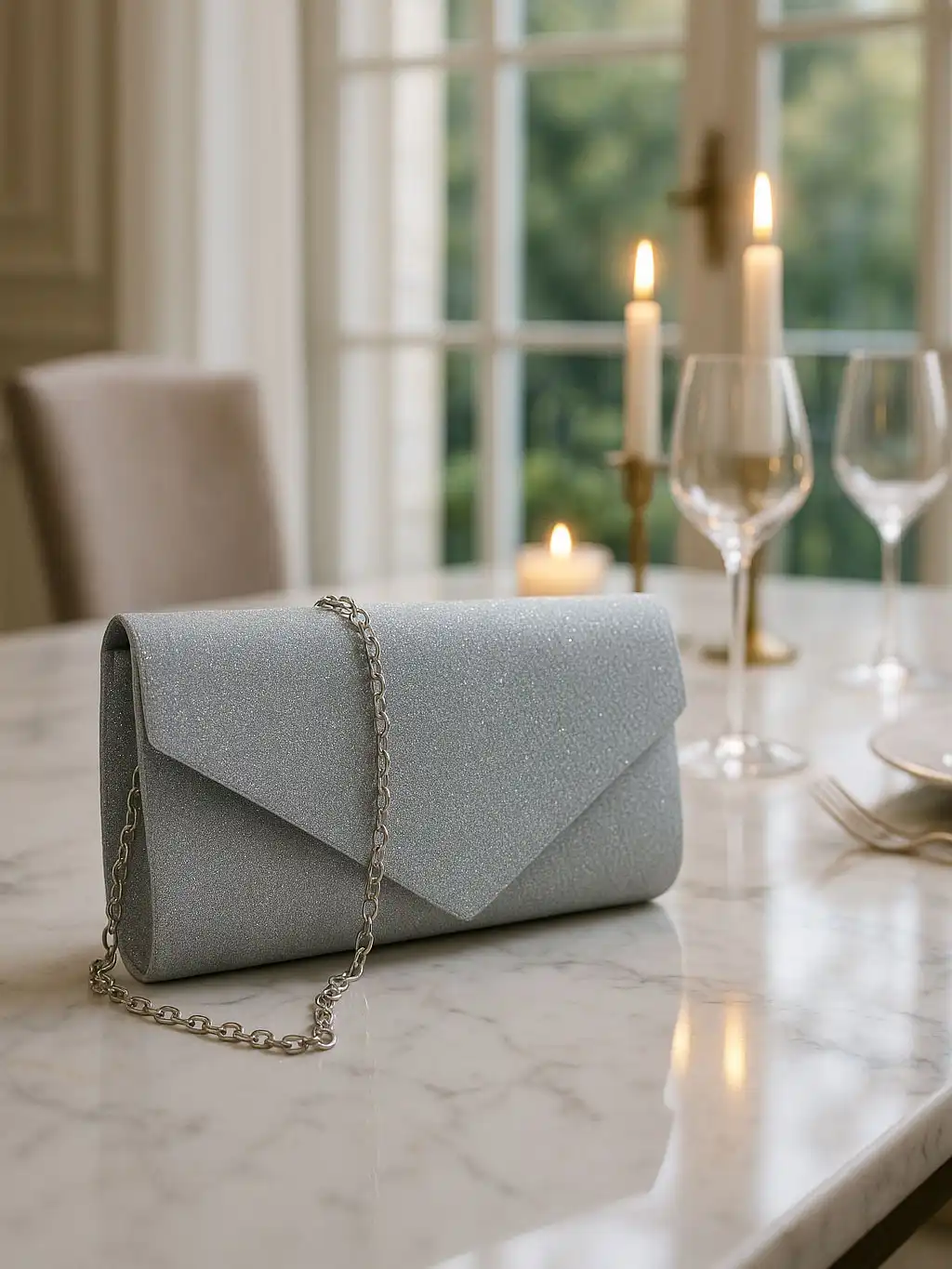 Pochette da Cerimonia Argento con Catenella