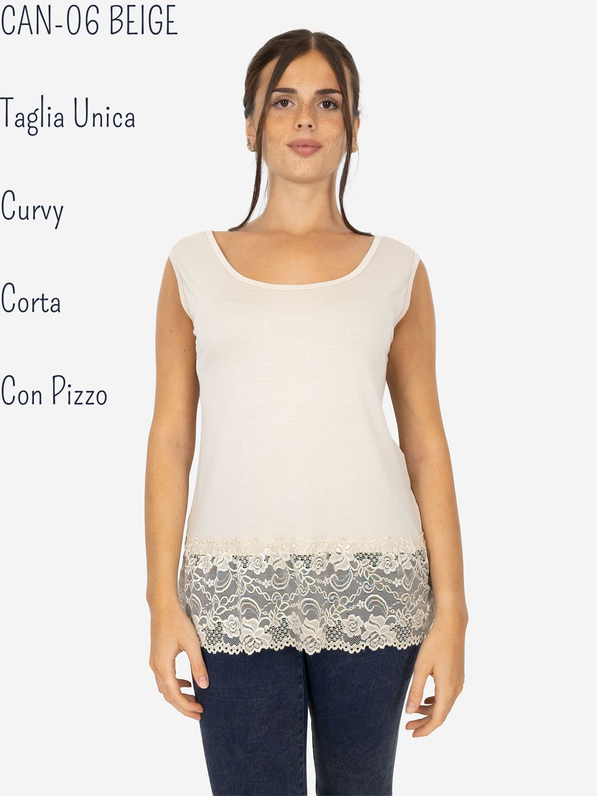 STRABELLO Canotta Donna Spalla Larga con Bordo in Pizzo Oversize CAN-06