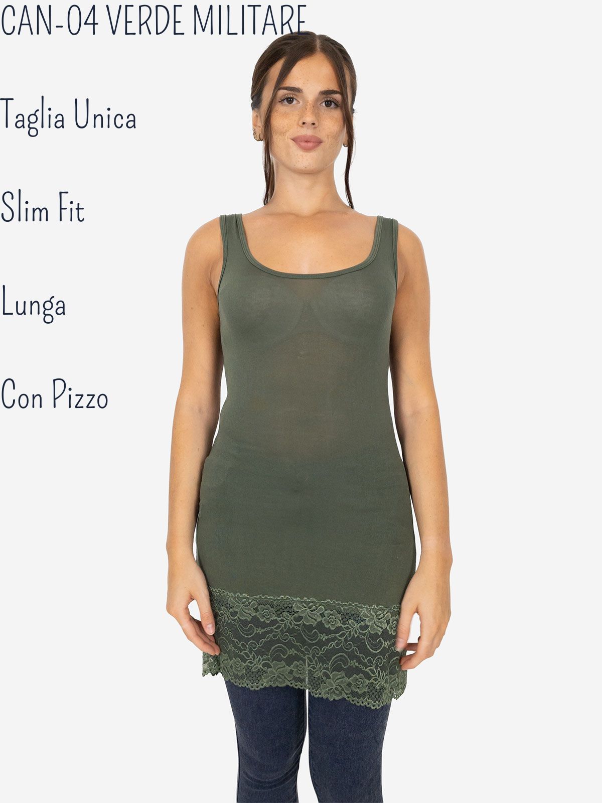 Canotta Donna Lunga Con Pizzo In Fondo Basic Per Leggings Slim Fit