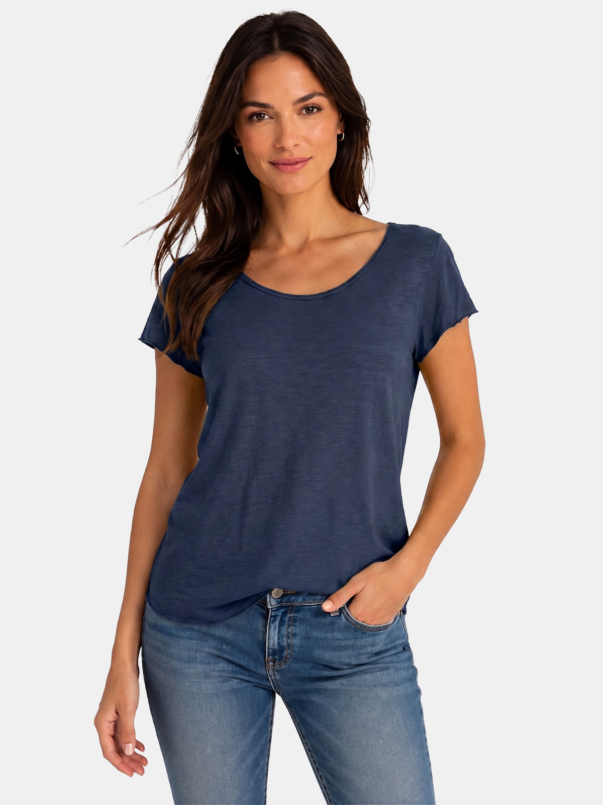 T-shirt Basica Donna in Cotone a Taglio Vivo