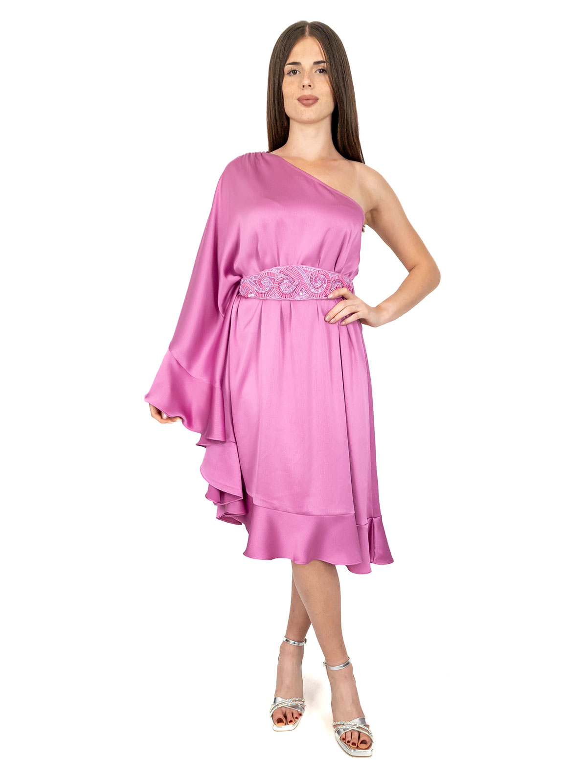 Vestito Cerimonia Elegante Donna Corto Monospalla Semplice