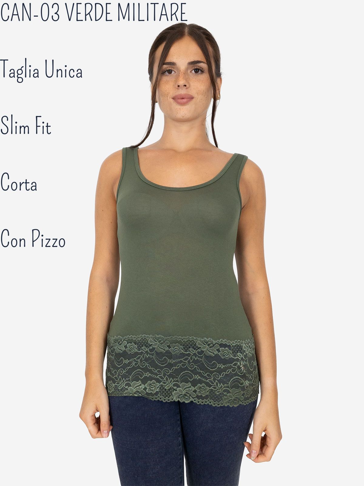 Canotta Donna Slim Fit con Pizzo in Fondo – Modello Corto Elasticizzato