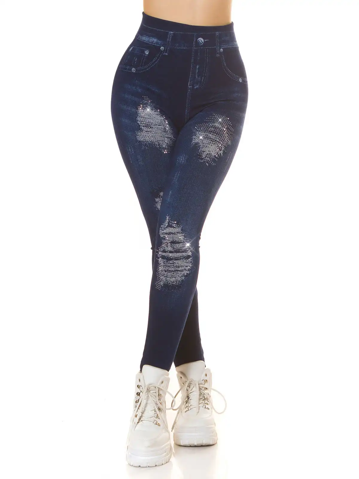 KOUCLA Jeggings sexy a vita alta effetto usato con glitter 0000K-45