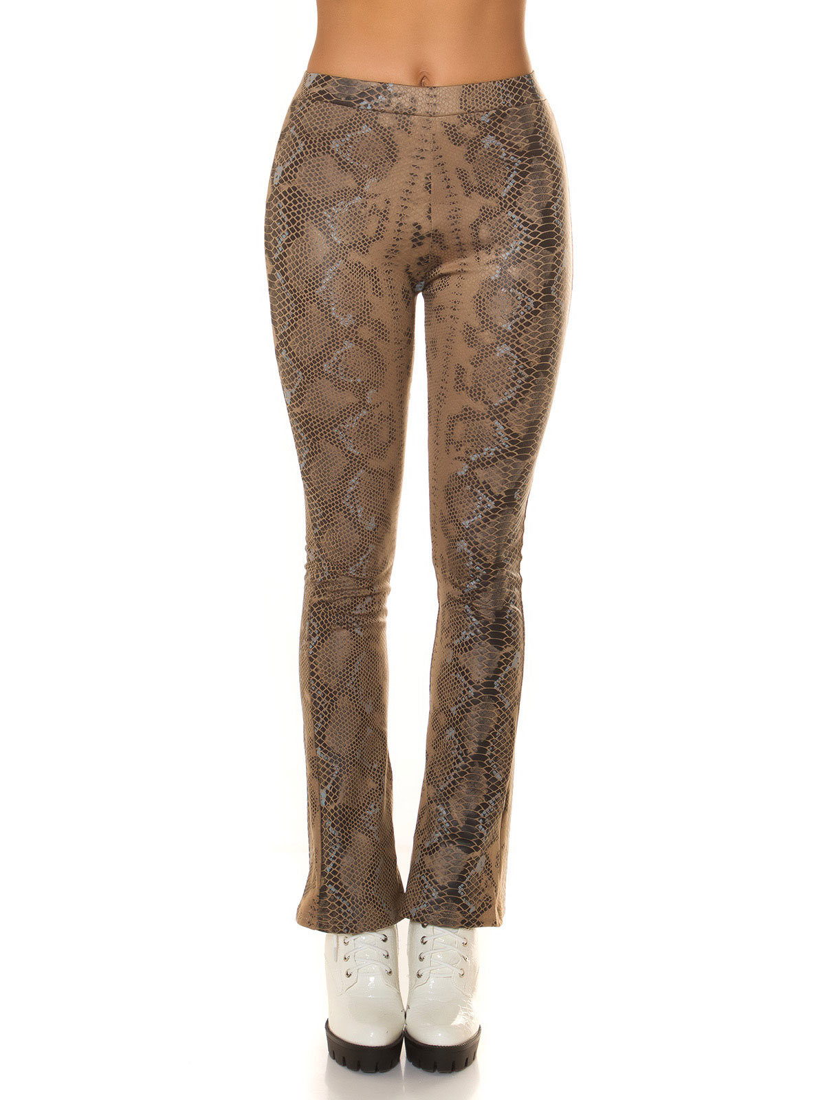 High-Waisted Bootcut Faux Leather Snake Print Pants