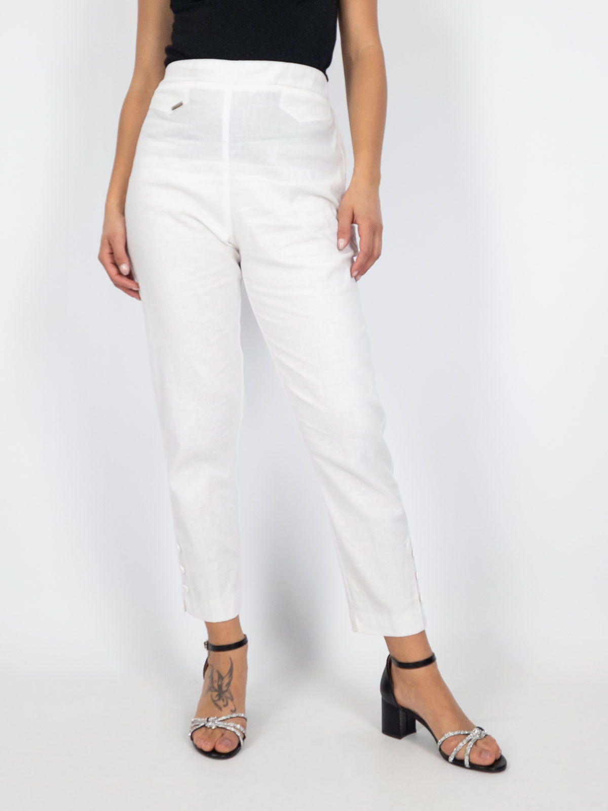 Pantaloni Estivi Donna Misto Lino Vita Alta Con Elastico