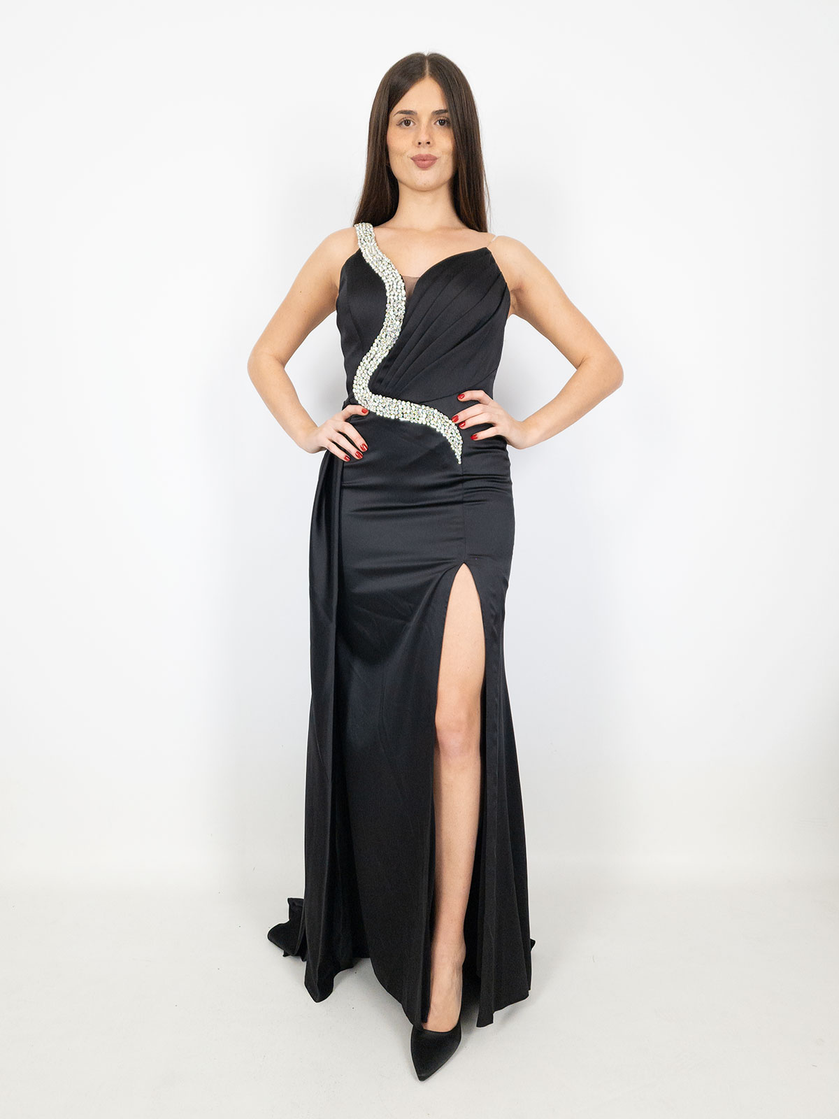 Raso Nero Vestito Nero In Seta Abito Lungo In Velluto – Nunalie