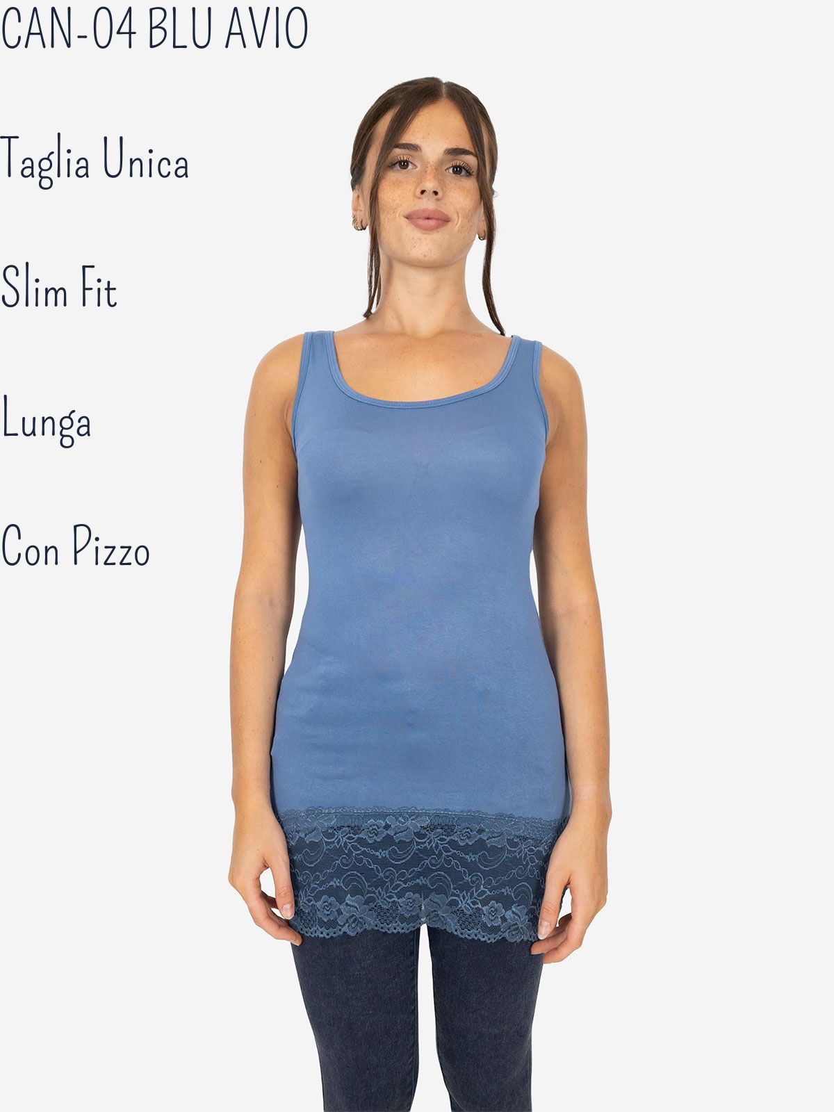 Canotta Donna Lunga Con Pizzo In Fondo Basic Per Leggings Slim Fit