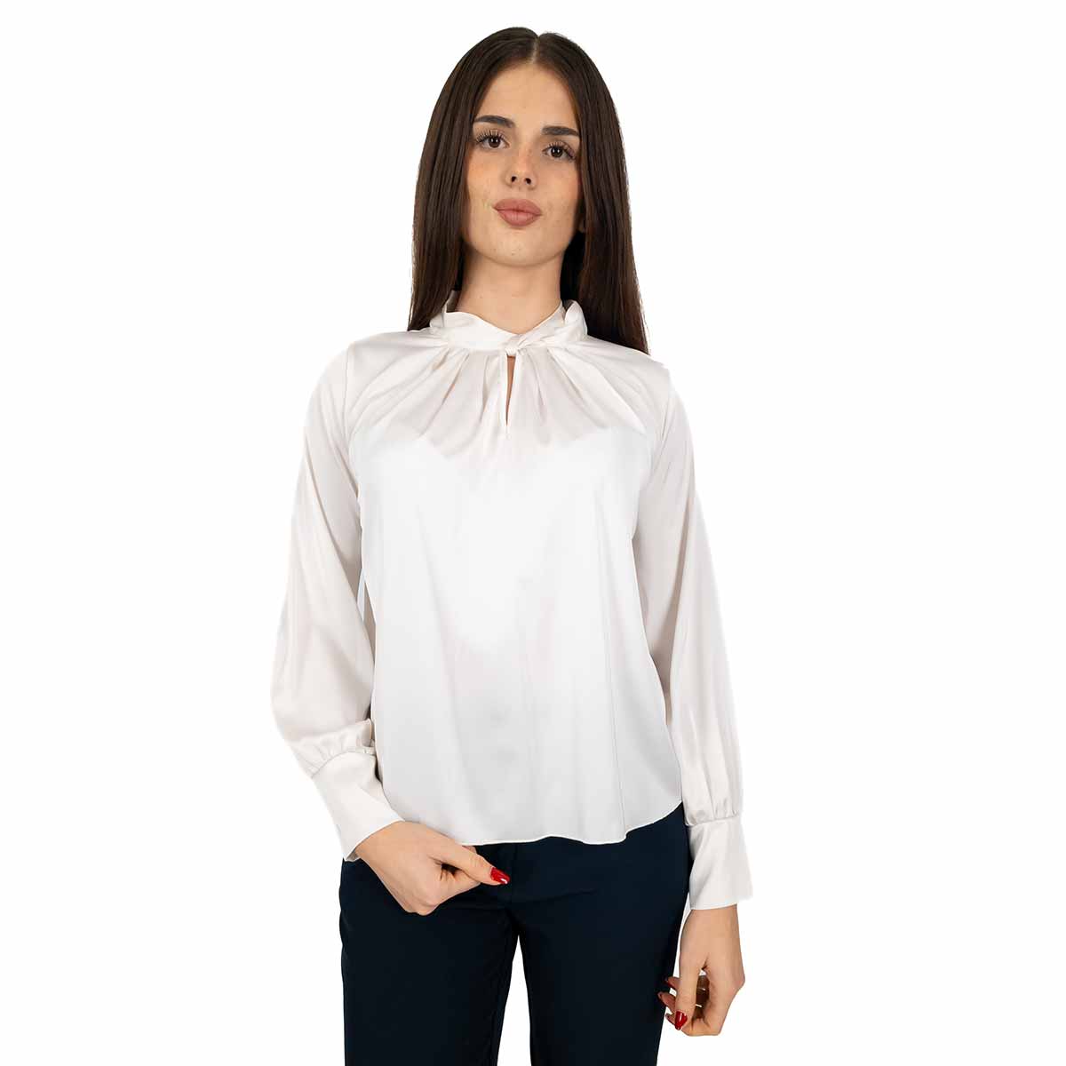 Blusa Elegante Donna Maniche Lunghe a girocollo in Chiffon