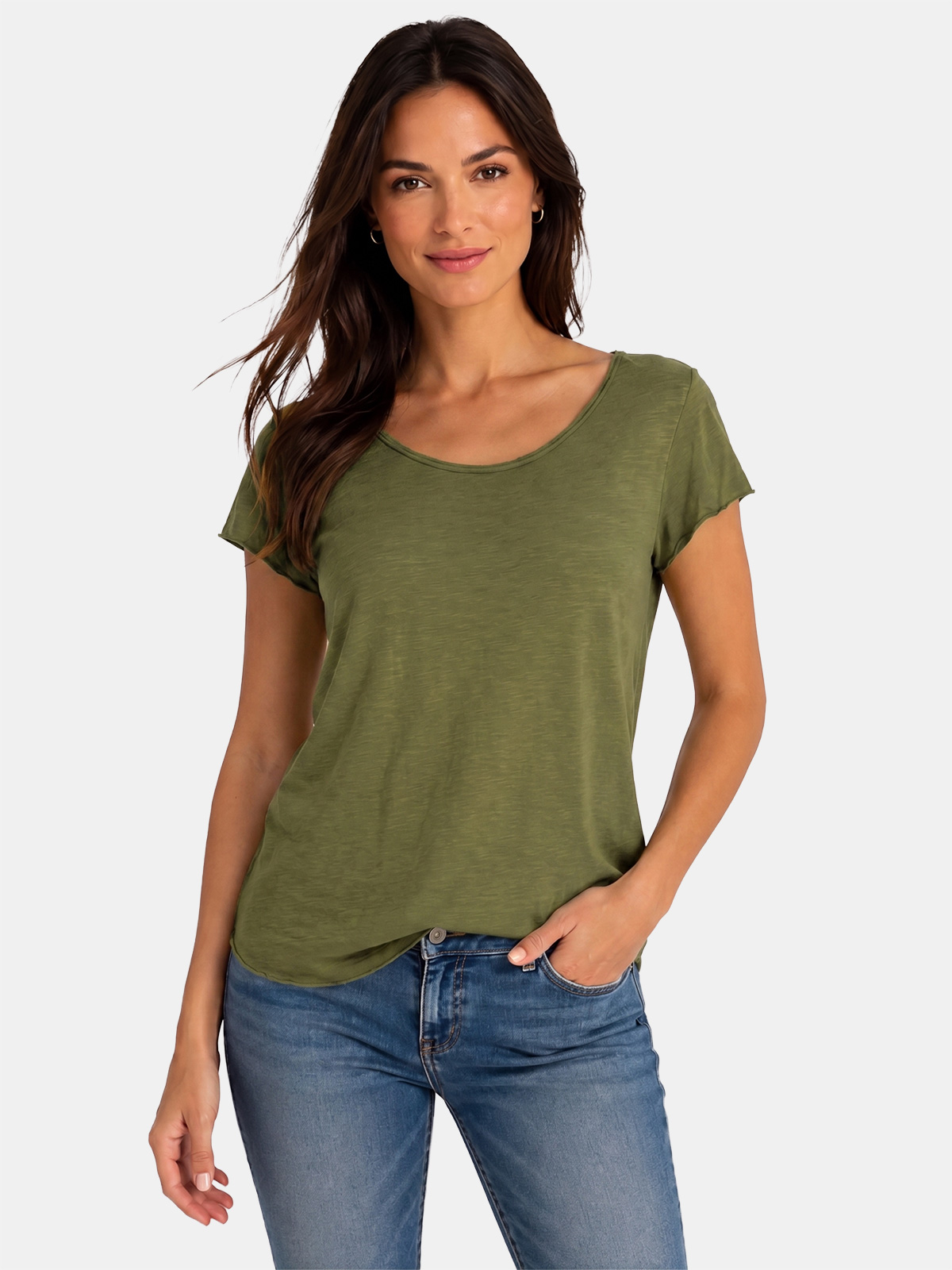 T-shirt Basica Donna in Cotone a Taglio Vivo