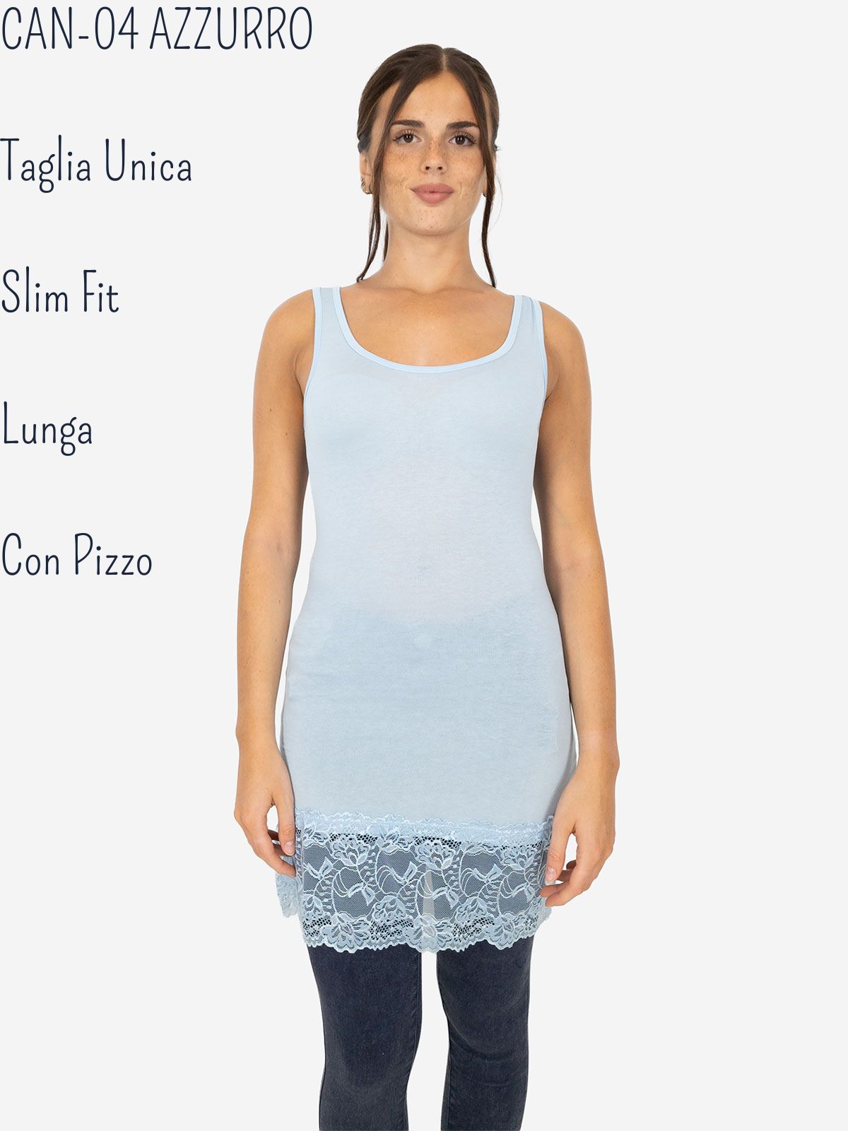 Canotta Donna Lunga Con Pizzo In Fondo Basic Per Leggings Slim Fit