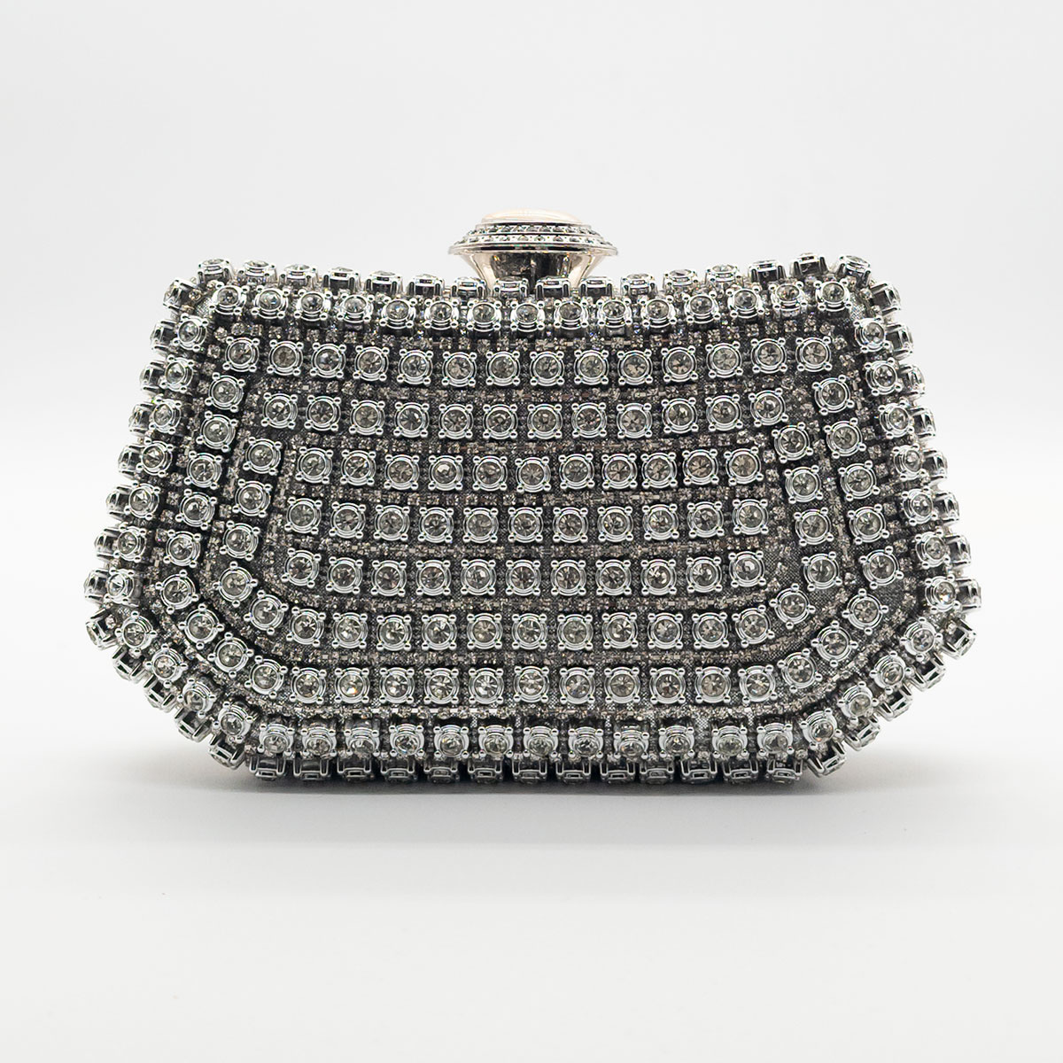 Pochette da cerimonia con strass argento e chiusura gioiello