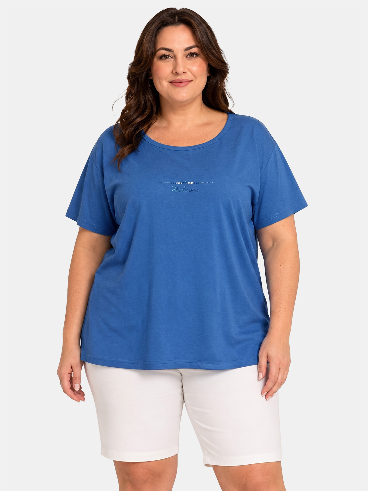 Curvy Cotton T-Shirt with Rhinestones Made in Italy