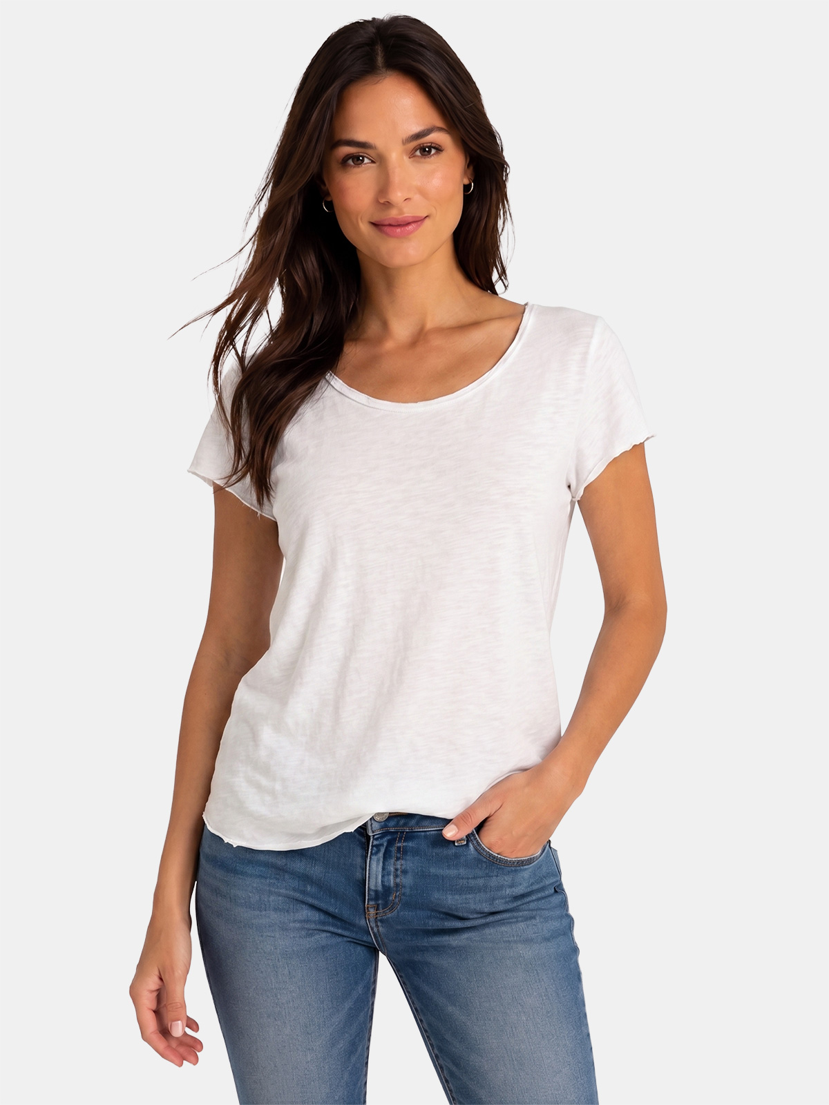 T-shirt Basica Donna in Cotone a Taglio Vivo