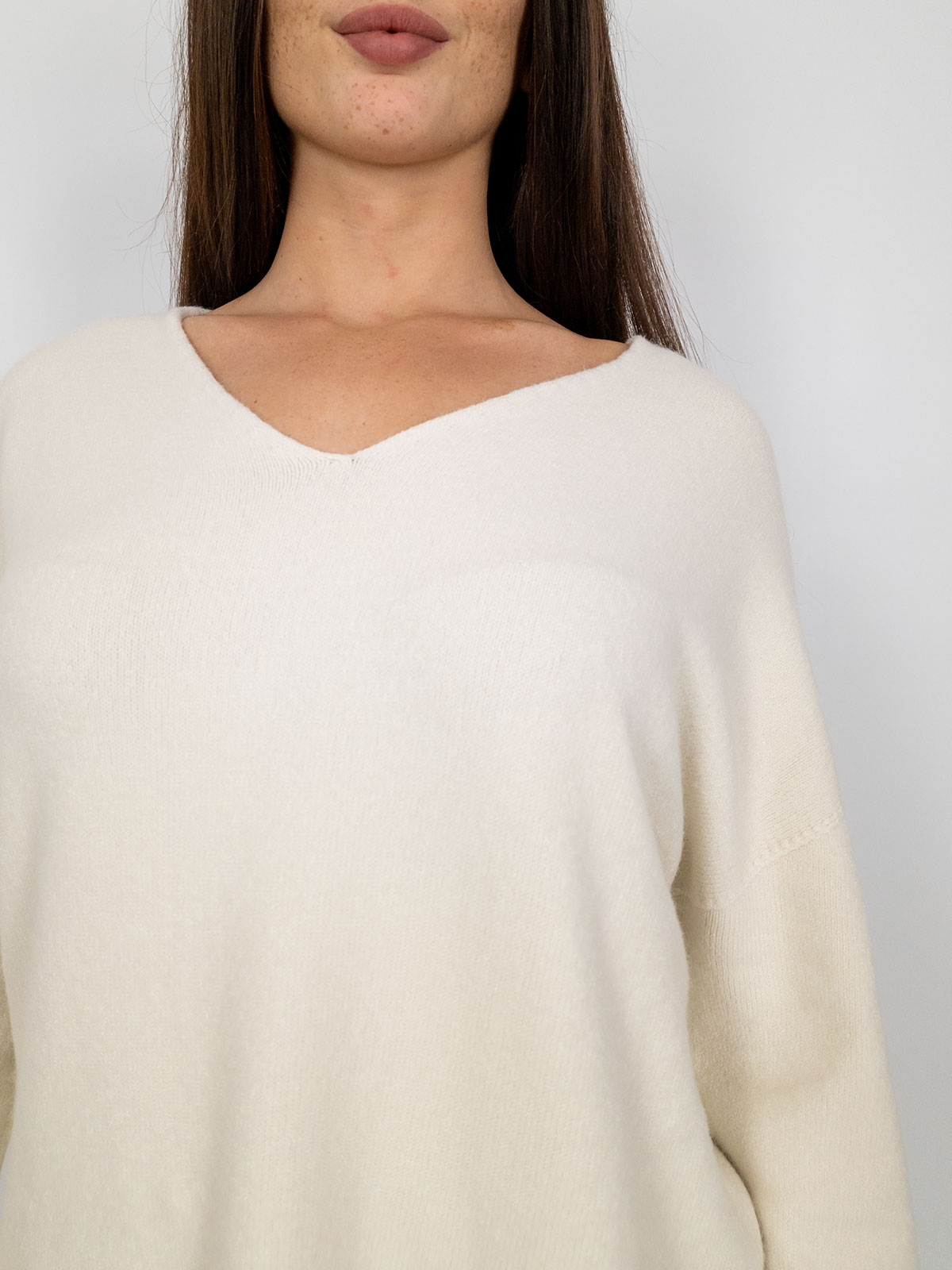 Donna Maglione Manica Lunga Scollo a V Loose Fit Pullover Colore Unico