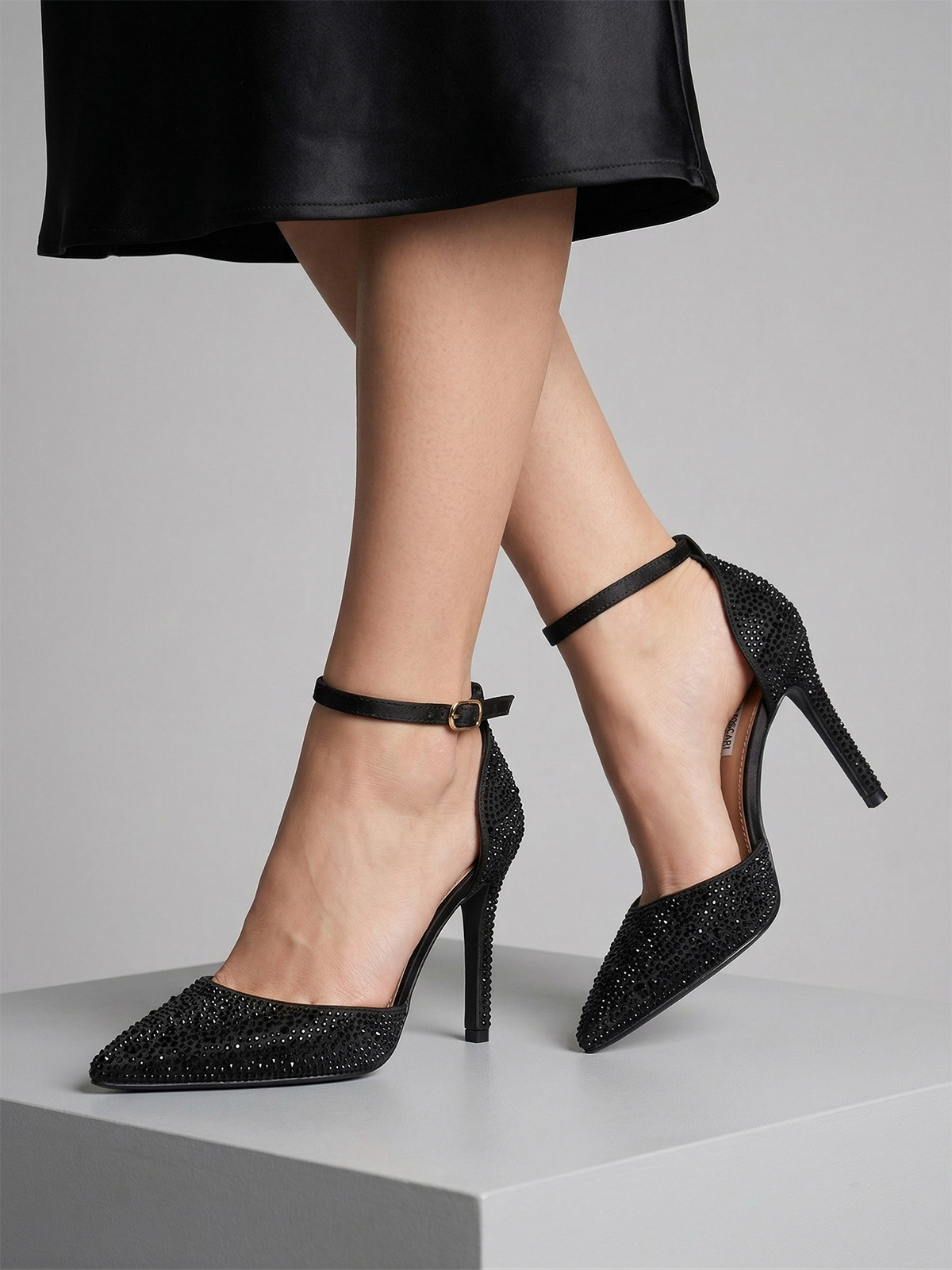 Black Formal Pumps with Rhinestones and 9 cm Heel A71-819-NERO