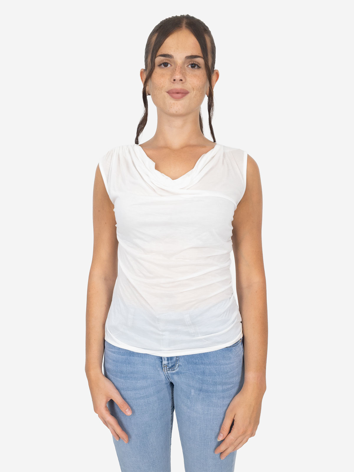 Canotta con scollo morbido e drappeggio - 100% TENCEL