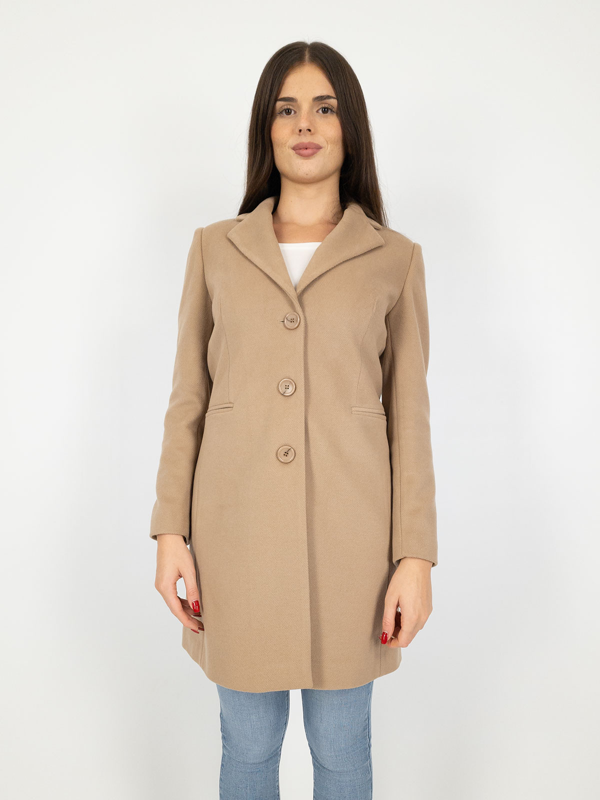 Cappotto Donna Sciancrato Elegante In Panno Caldo Slim Fit