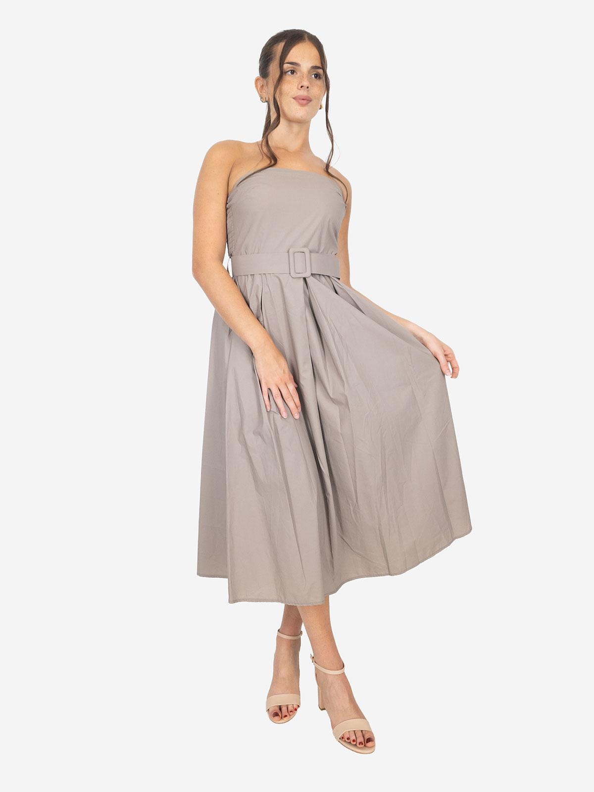 Women's cotton summer dress with belt – Strapless