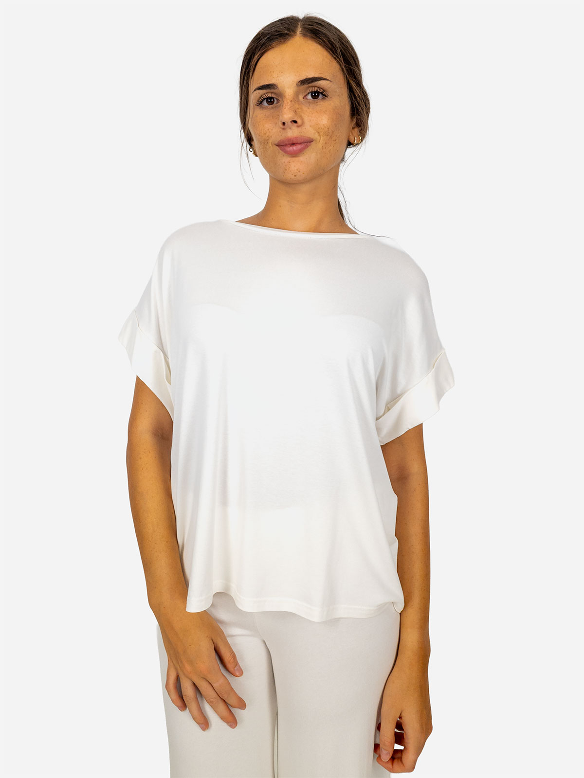 Maglietta Donna A Manica Corta Con Scollo A V - Basic Morbida Elasticizzata Vestibilità Larga (Taglie S-XXL)