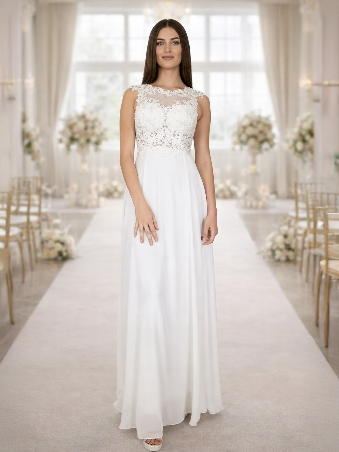 Abito Sposa Corpetto Pizzo Economico Semplice Bianco Elegante