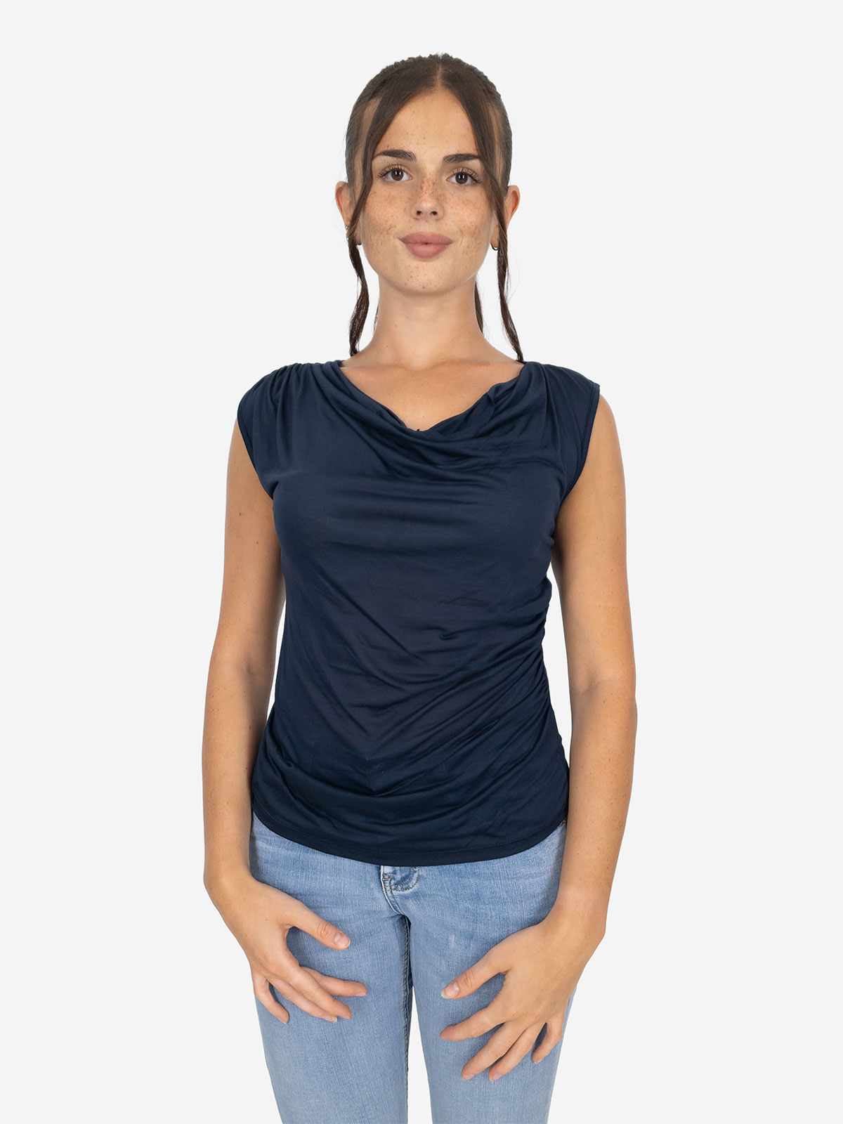 Canotta con scollo morbido e drappeggio - 100% TENCEL