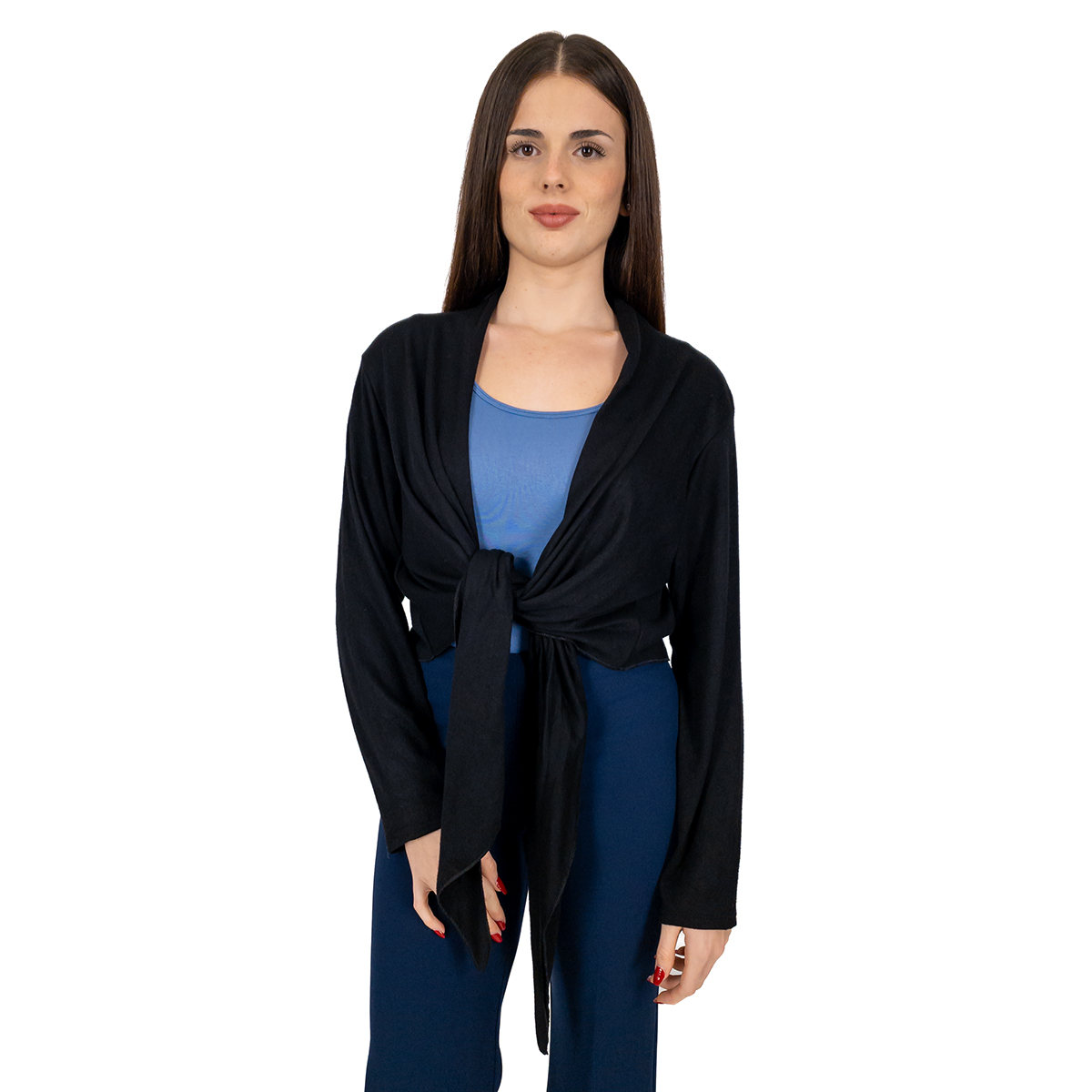 STRABELLO Cardigan in Lana Morbida Donna Curvy Maniche Lunghe Senza Bottoni