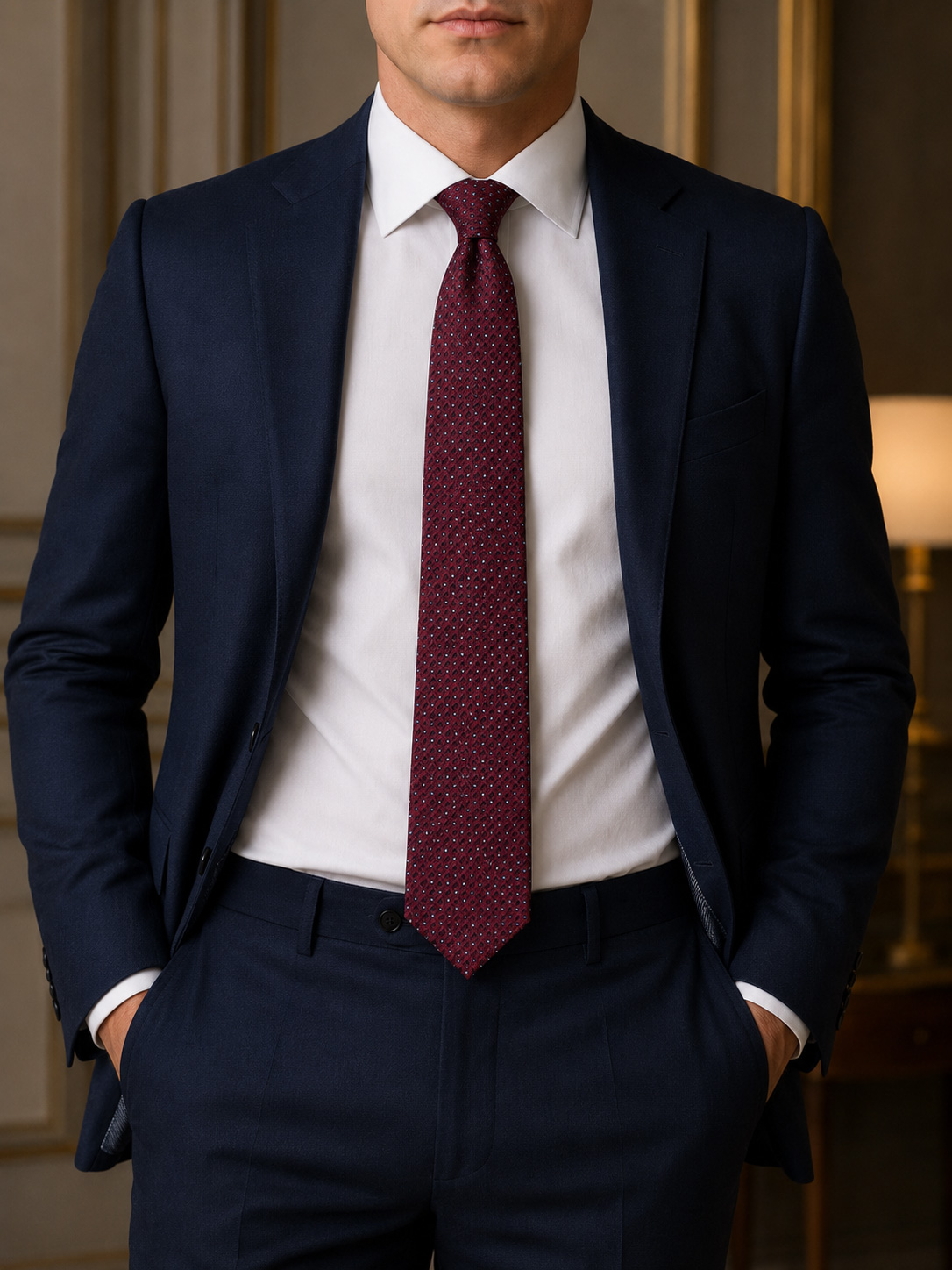 Bordeaux Geometric Silk Tie