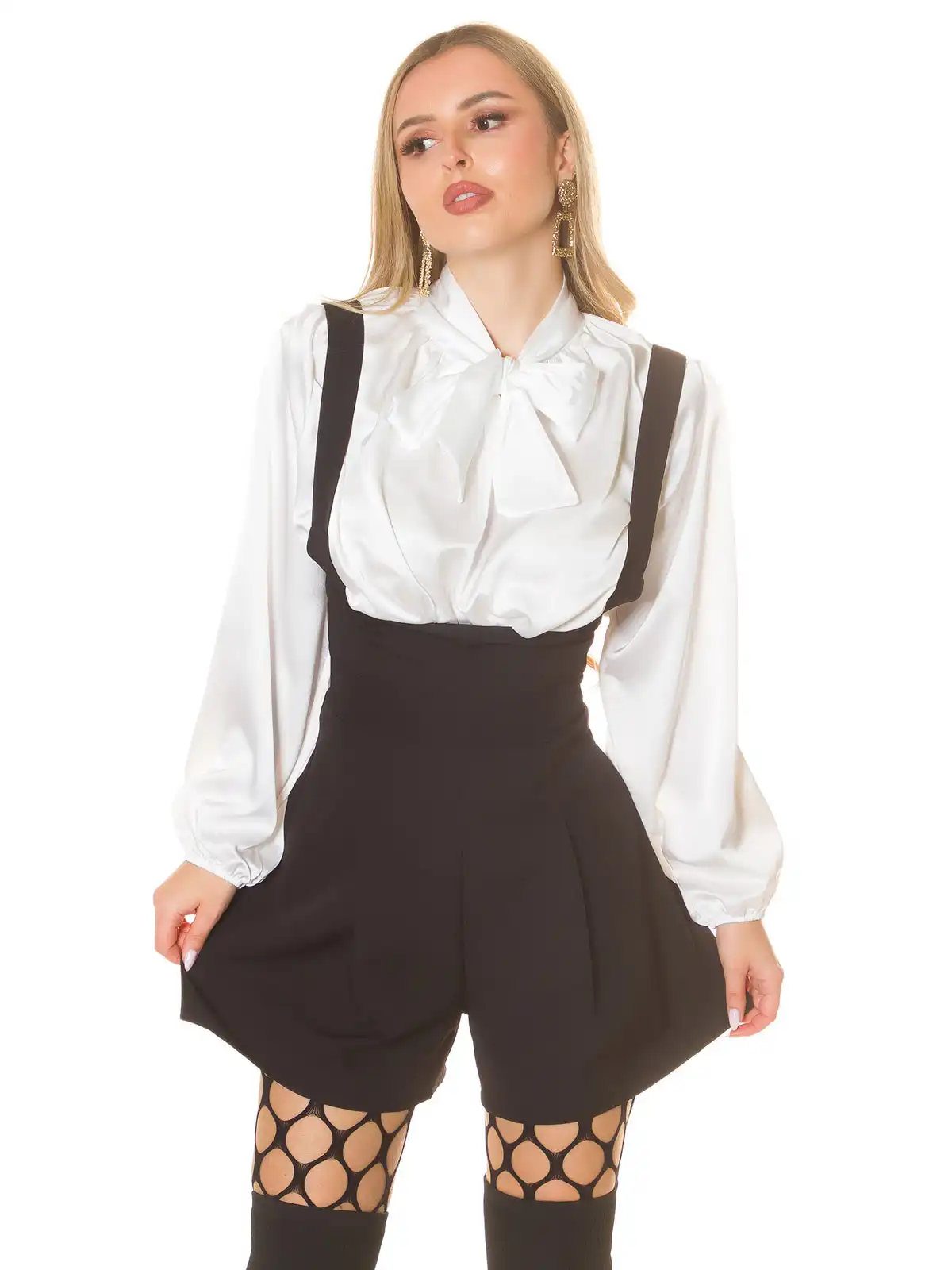 KOUCLA Camicetta Sexy in Raso con Fiocco - Maniche Lunghe Eleganti 0000LT51261