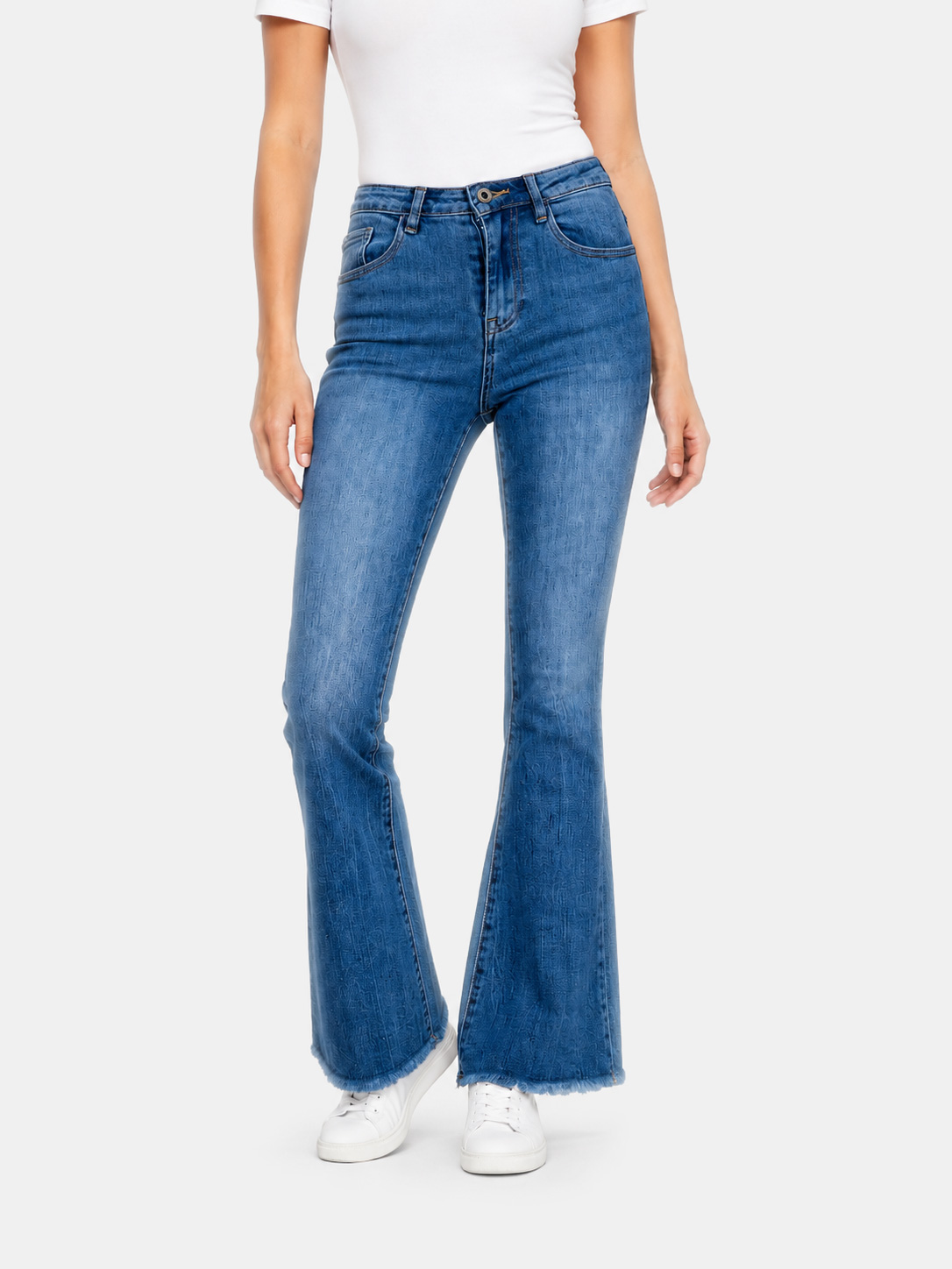 Fringed Cropped Flare Stretch Jeans 3D-1356