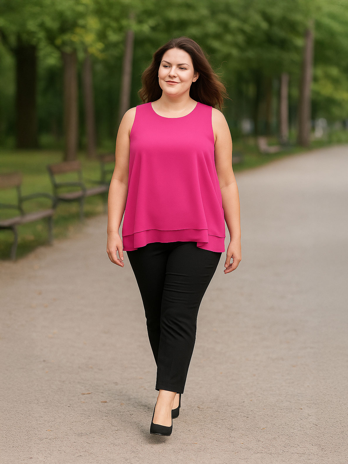 Sleeveless Curvy Blouse in Georgette – Sizes 48–52