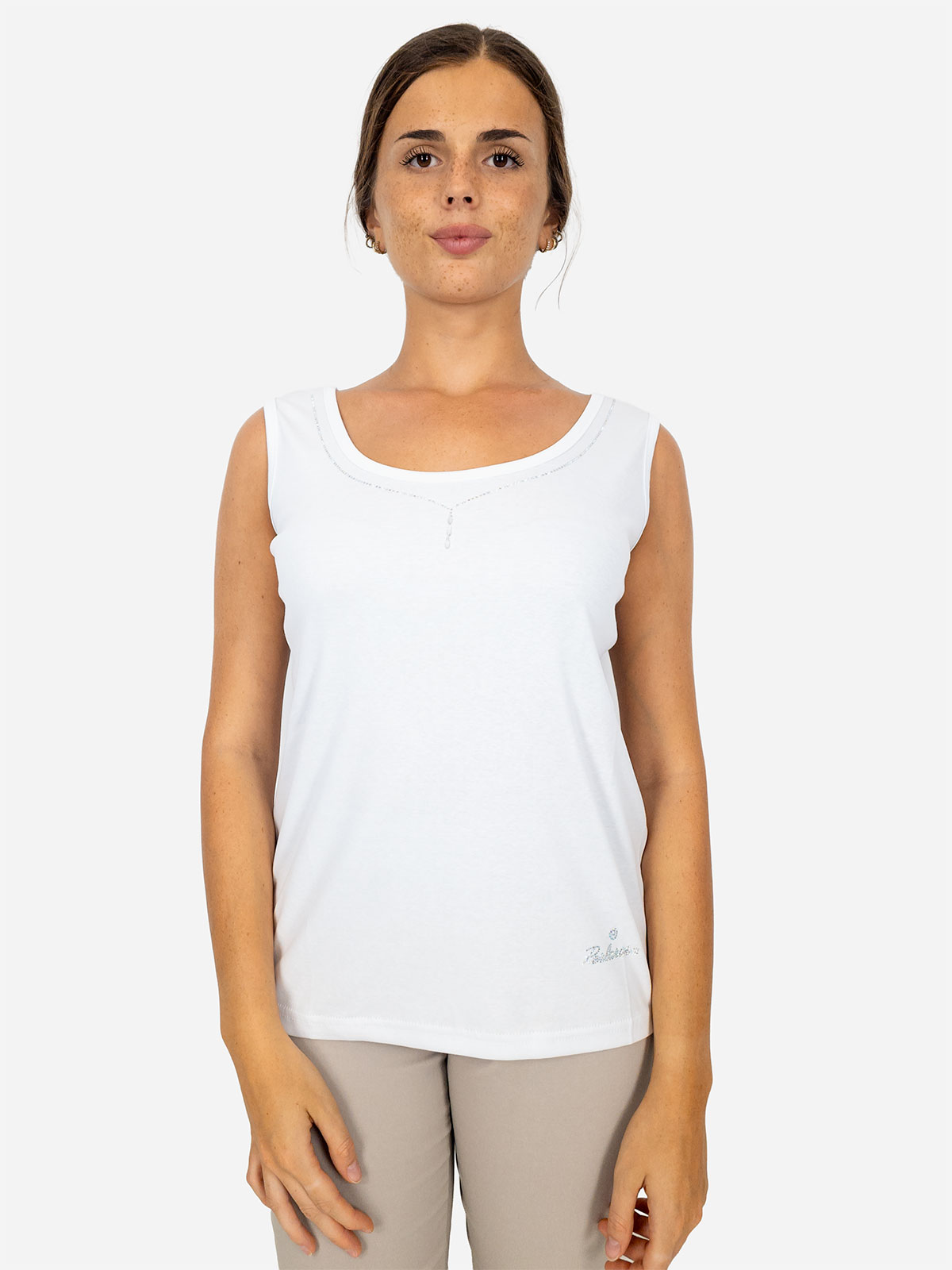 Women's Cotton Tank Top with Rhinestones Perlarara