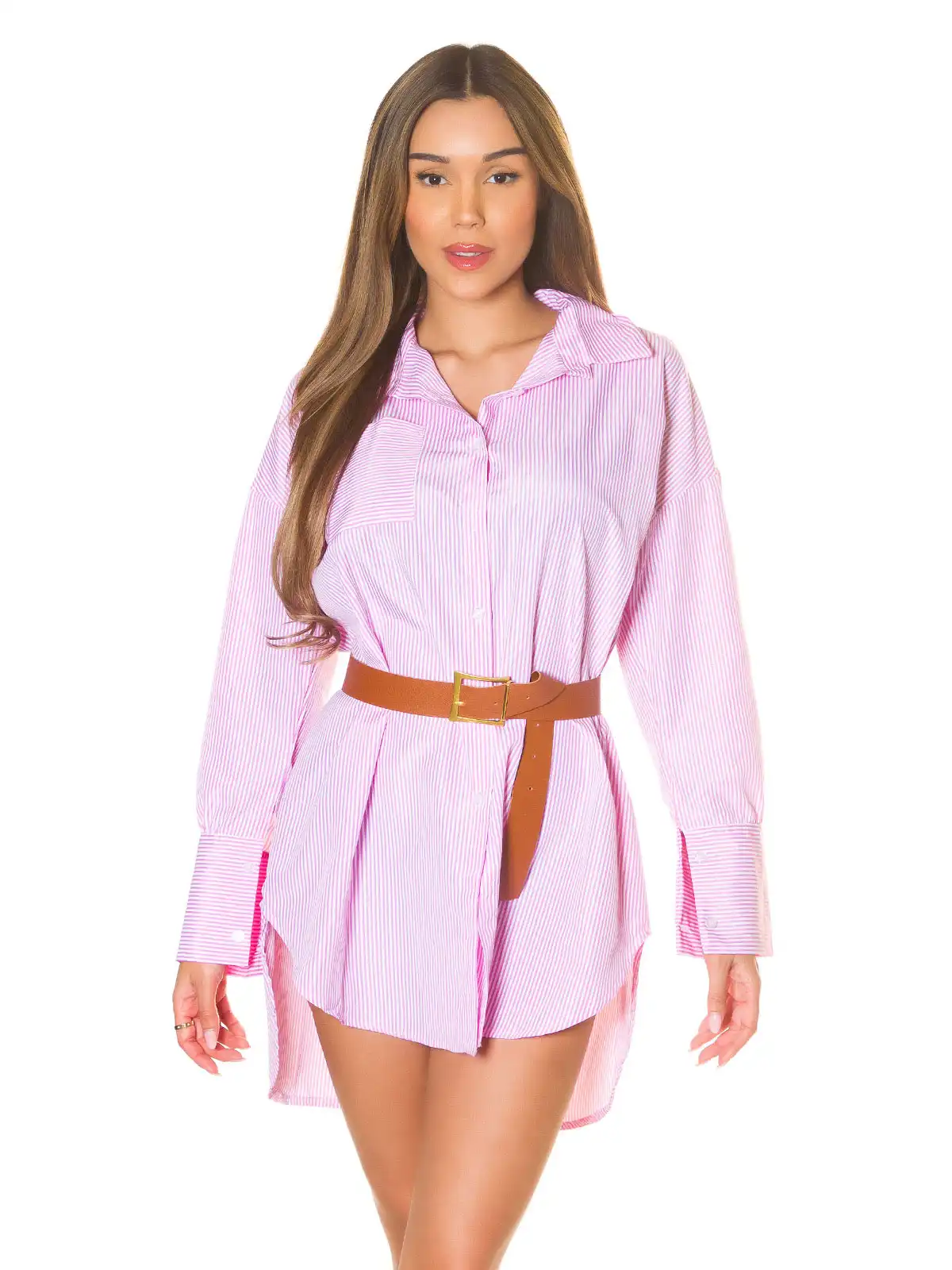 Sexy abito camicia a righe Koucla con cintura