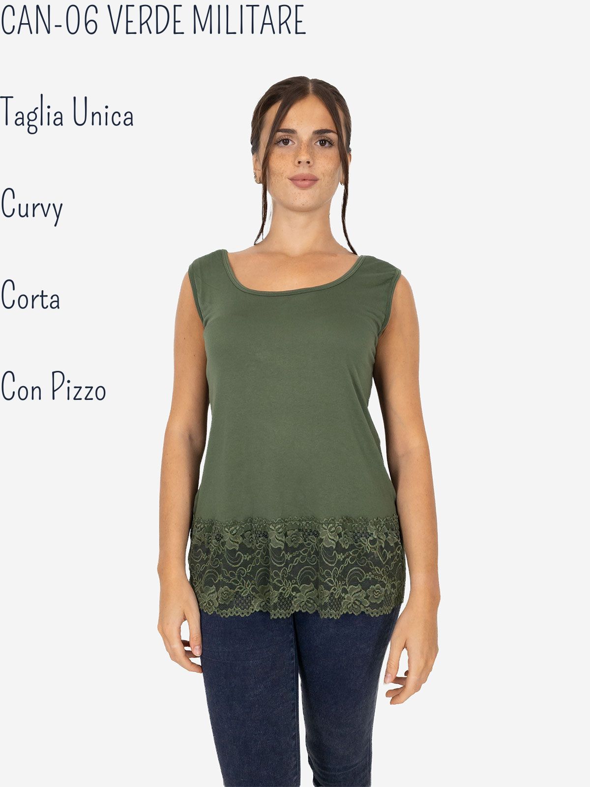 STRABELLO Canotta Donna Spalla Larga con Bordo in Pizzo Oversize CAN-06