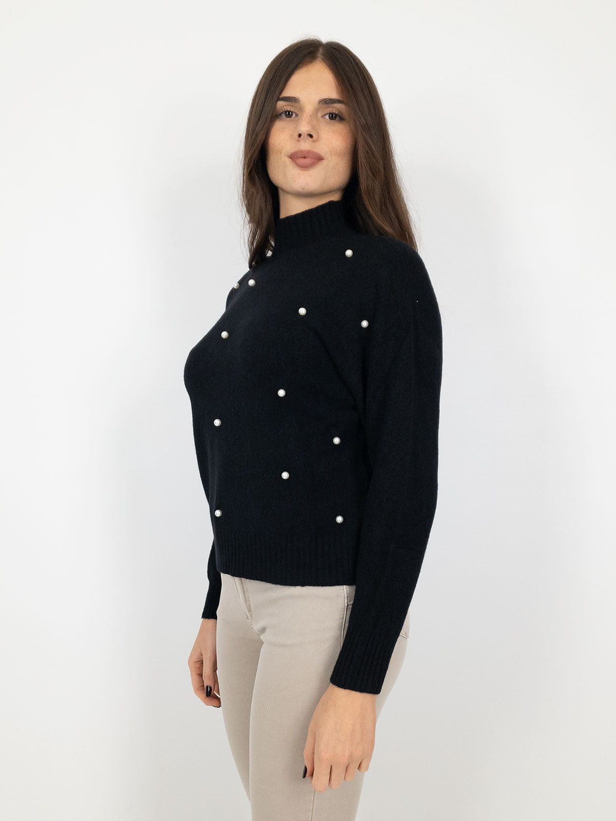 BLUE JOINT Pullover Lupetto Donna Con Perle Morbido Ed Elegante